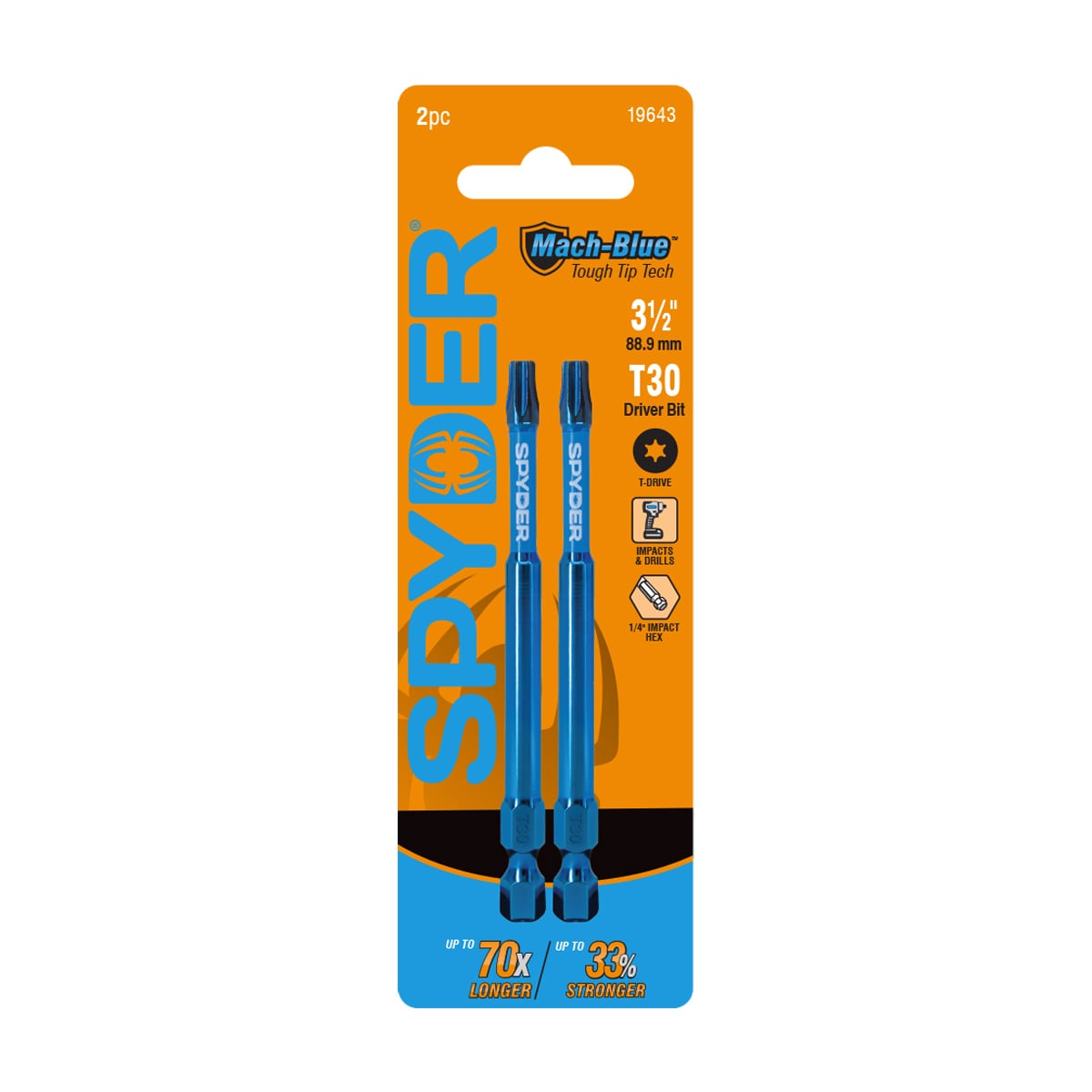 Spyder 19643 Mach-Blue 1/4-in x 3-1/2-in Torx Impact Driver Bit 2 -Piece