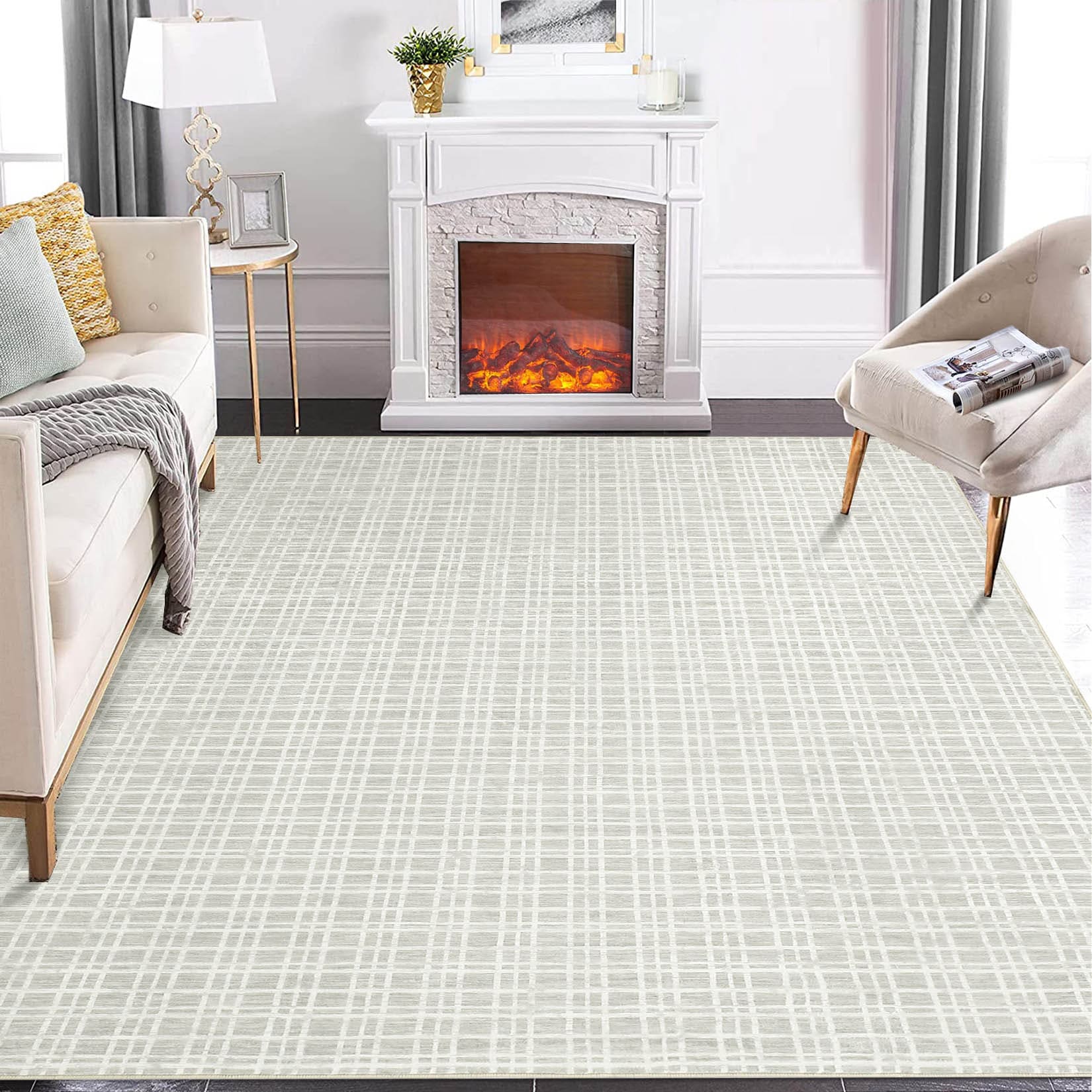 Garvee YXY-LO-PHO-10UN28K5 9 x 12 (ft) Loomed Polyester Light Gray Rectangular Indoor Geometric Mid-Century Modern Machine washable Area rug
