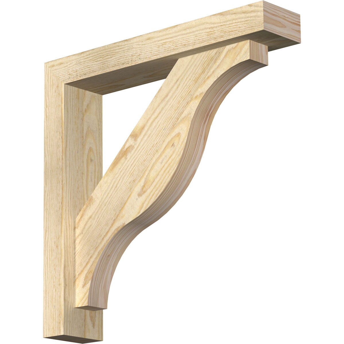 Ekena Millwork 1462416 Funston Block Rough Sawn Bracket with Offset Brace 4-in x 20-in x 20-in Douglas fir Brown Wood Standard bracket