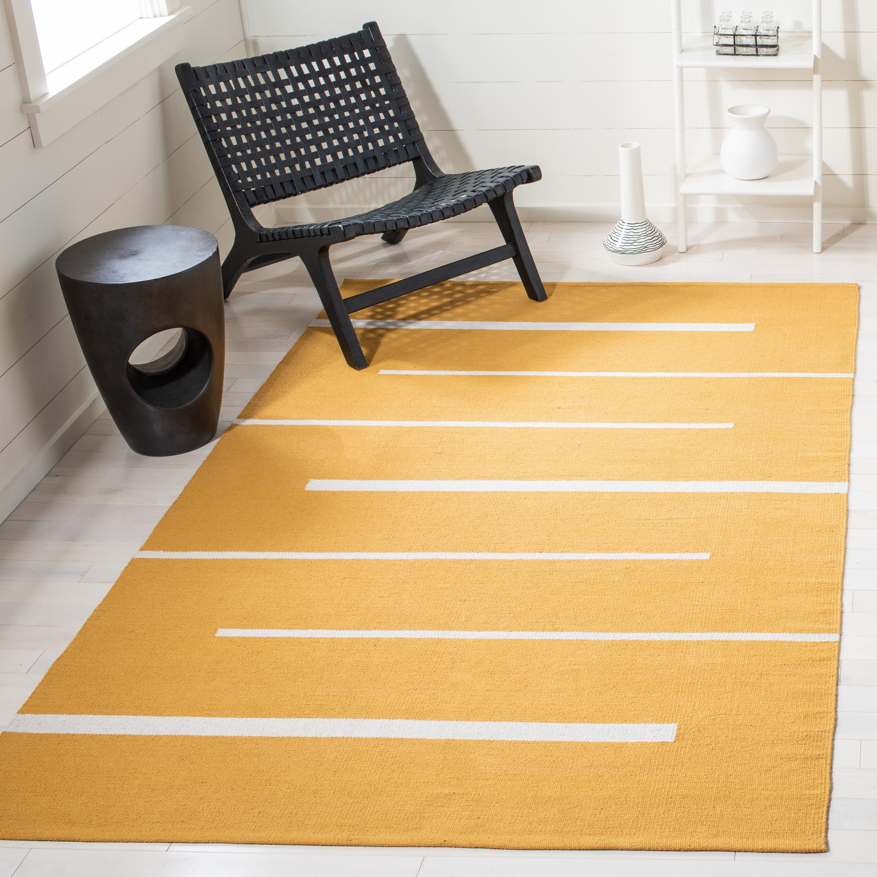 Safavieh MTK311D-9 Montauk Odoarda 9 x 12 (ft) Cotton Gold/Ivory Rectangular Indoor Stripe Bohemian/Eclectic Area rug