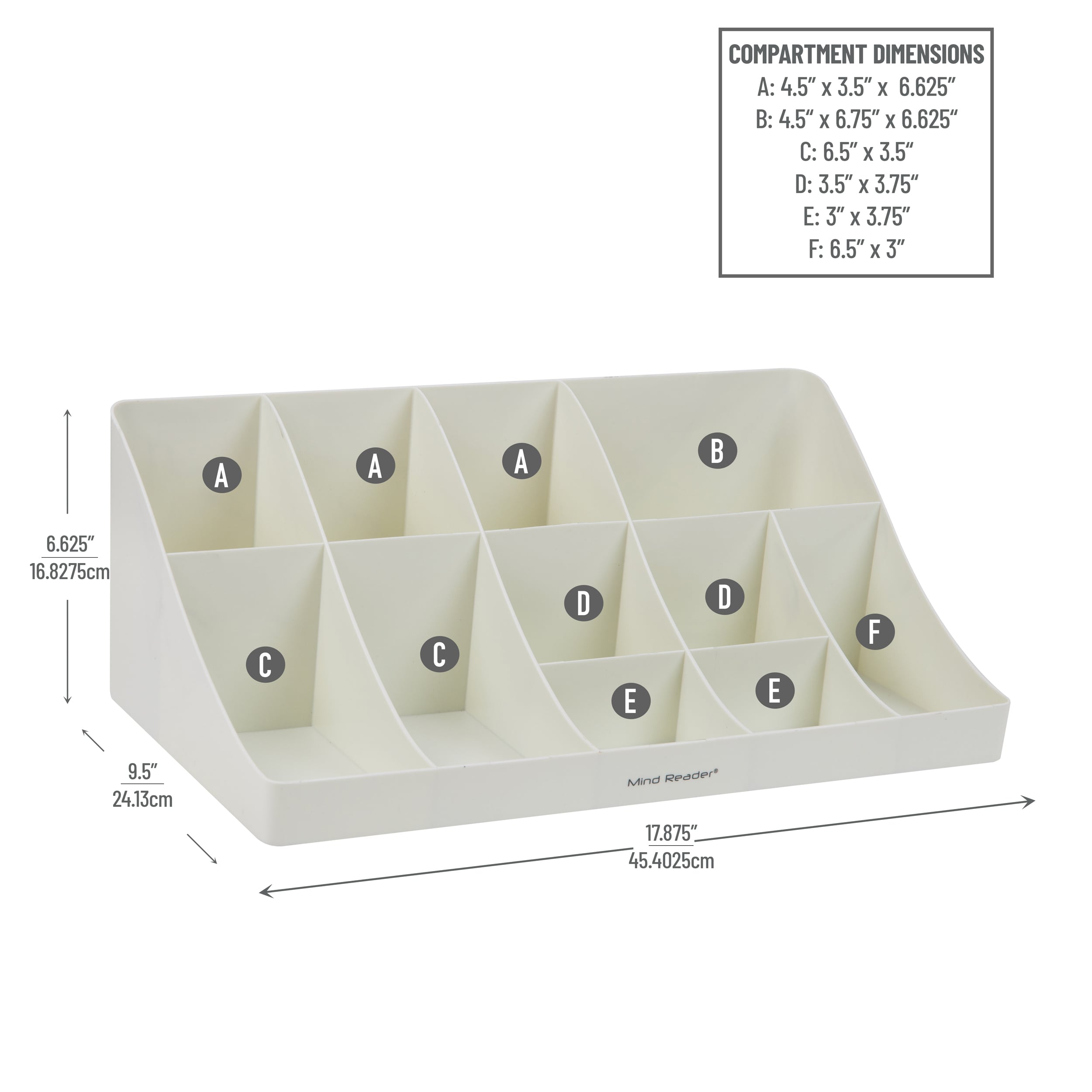 Mind Reader Anchor Collection, 11-Compartment Coffee Cup and Condiment  Organizer with 2 Drawers, White