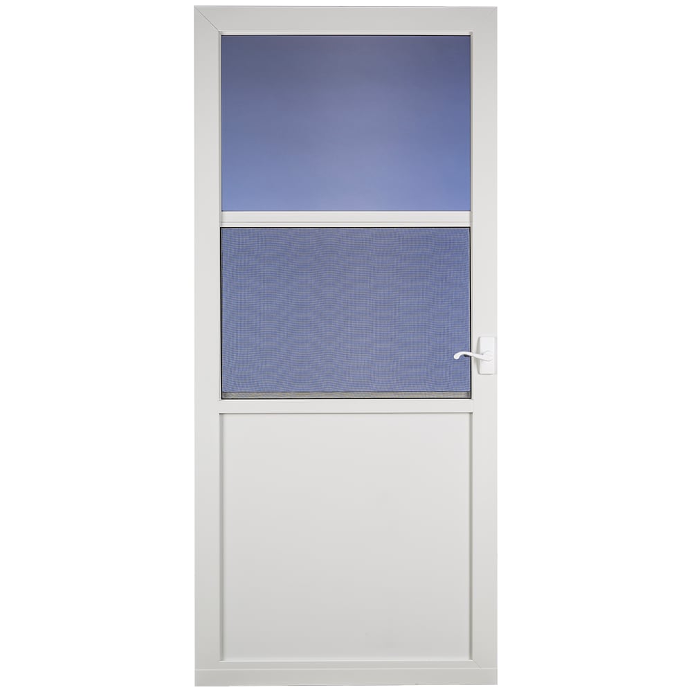 Larson Northport 32 In X 81 In White High View Fixed Screen Aluminum Storm Door With Handle 6417