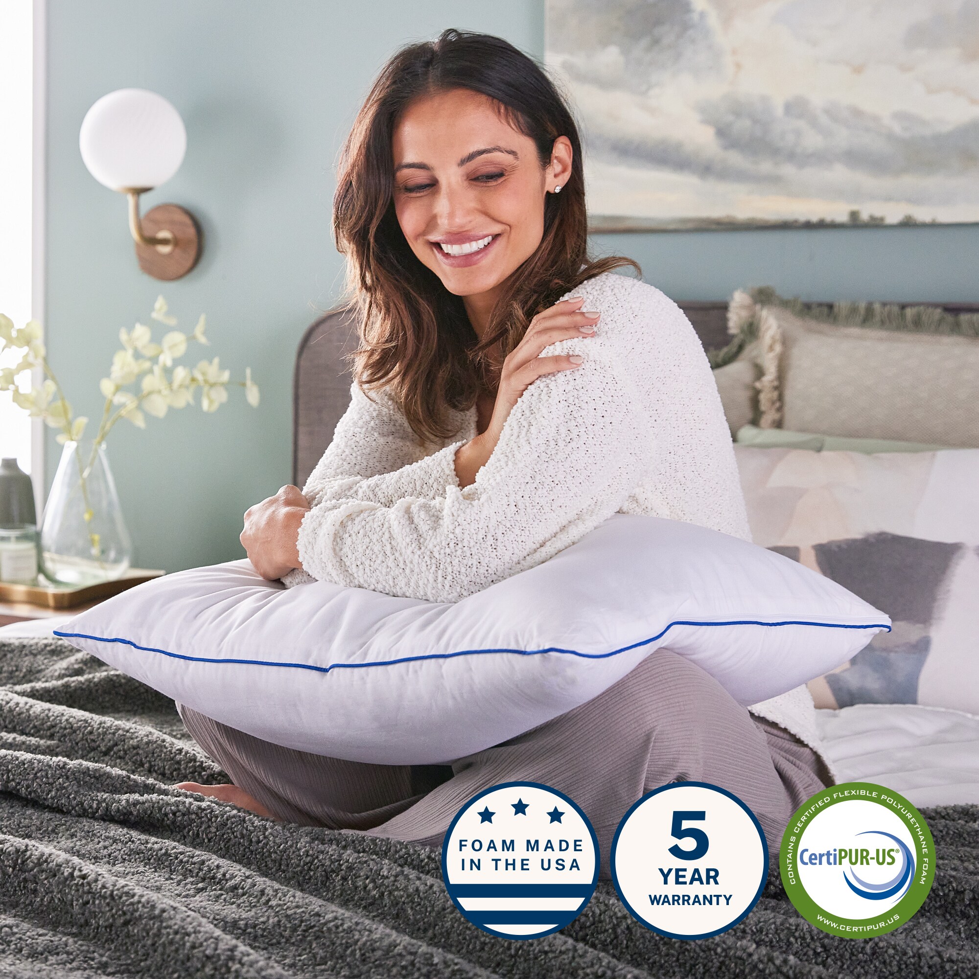 Standard White Gel Memory Foam Pillow with Zipper Closure
