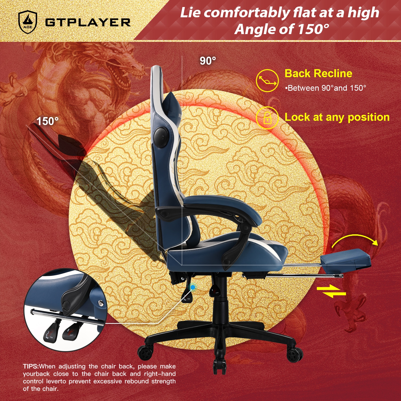 GTPLAYER LOWE'S-DRAGON-BLUE Office-Chairs - View #5