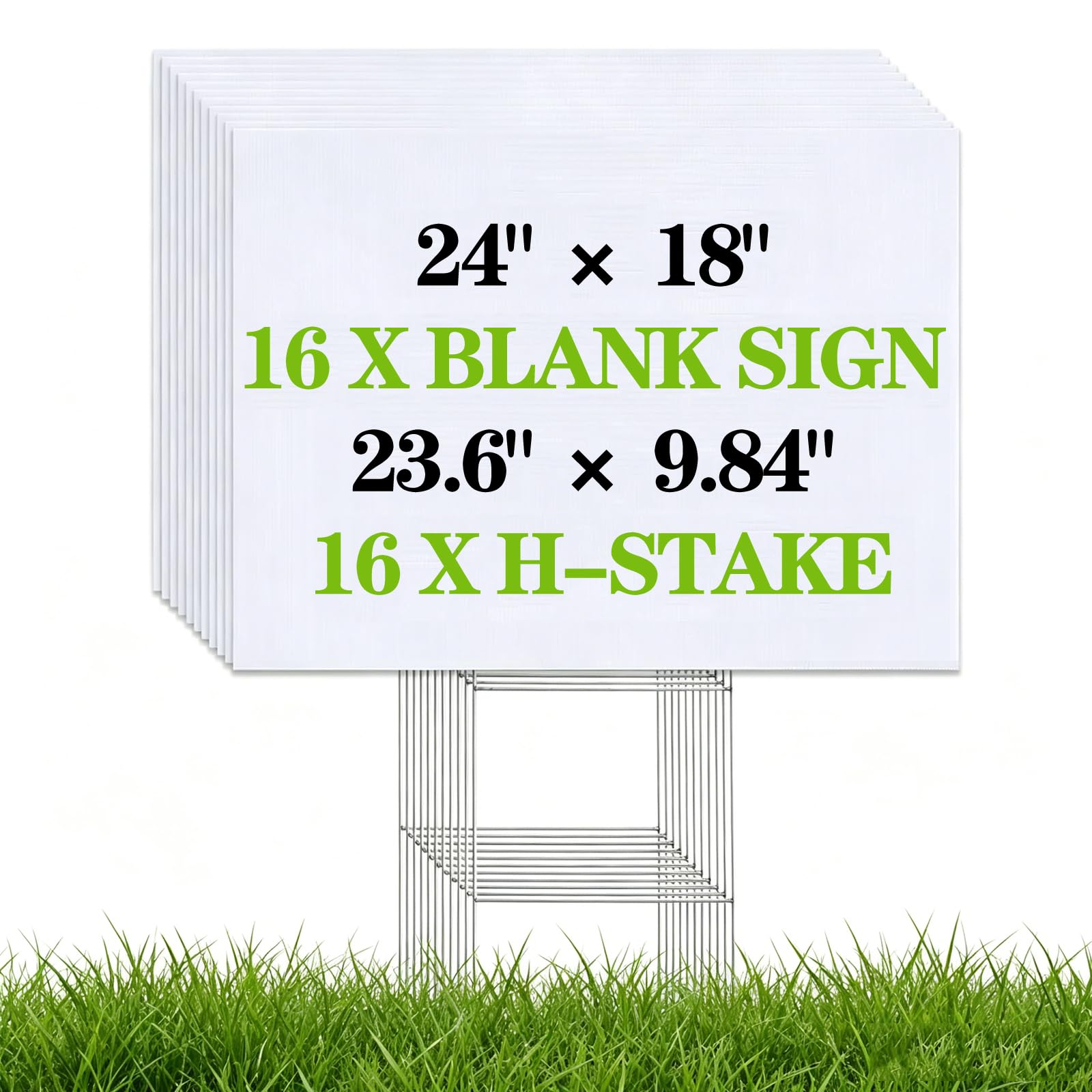 Afoxsos  16 Pack 18 by 24 Inches White Corrugated Plastic Yard Signs with Metal Stakes for Birthday Real Estate Garage Sale Rent Guidepost
