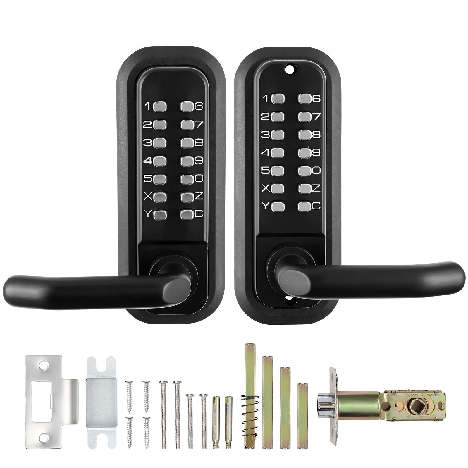 VEVOR SCJXMMSQRSSZ03498V0 Mechanical Keyless Entry Door Lock  14 Digit Keypad  Double sided Embedded Outdoor Gate Door Locks Set with Handle and Keypad  Water proof Zinc Alloy  Easy to Install  for Yard  Garden  Garage