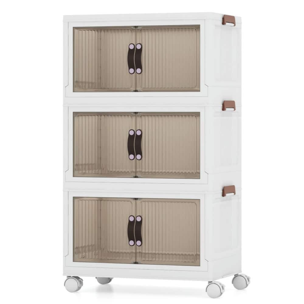 VERYKE 25.5/60 Gal 3-Tier Stackable Storage Boxes Bins with Magnetic Doors and Lockable Casters-M Organizer Hallway Entryway #7612589427272