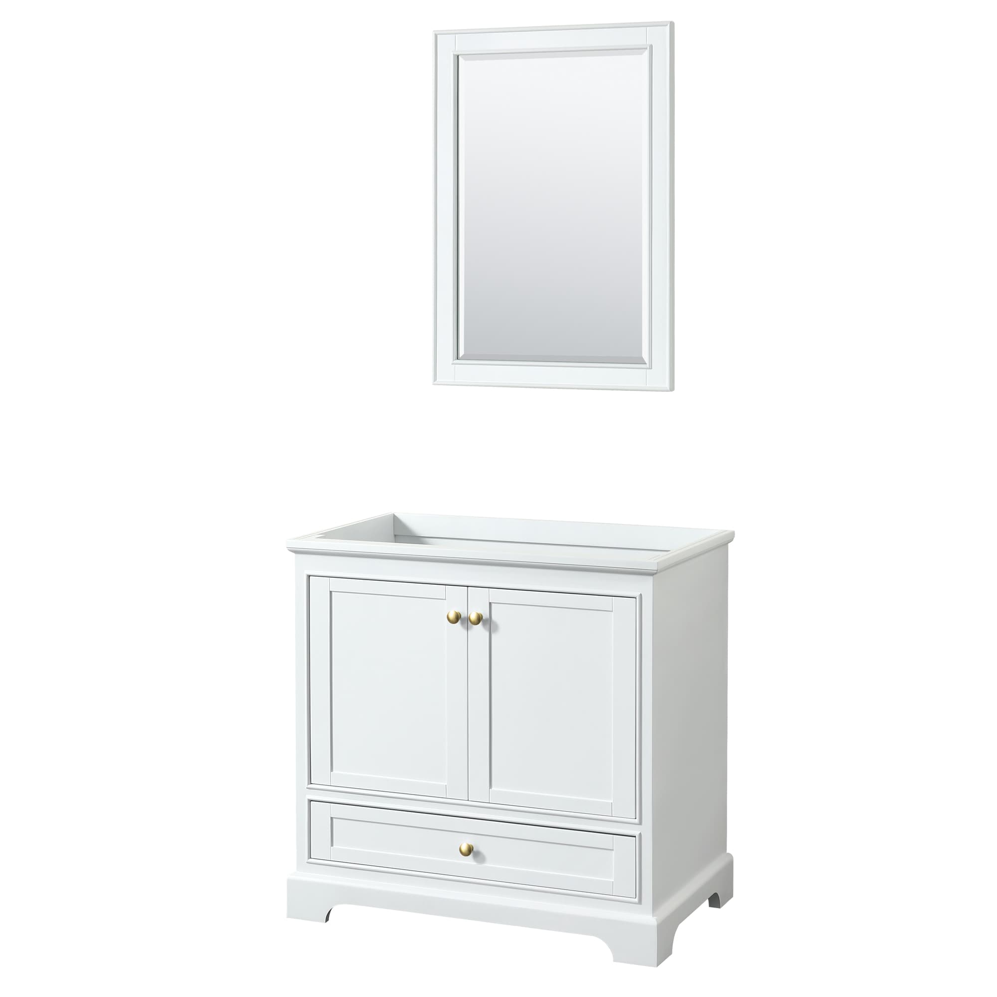 Wyndham Collection WCS202036SWGCXSXXM24 Deborah 36-in White with Brushed Gold Trim Bathroom Vanity Base Cabinet without Top (Mirror Included)