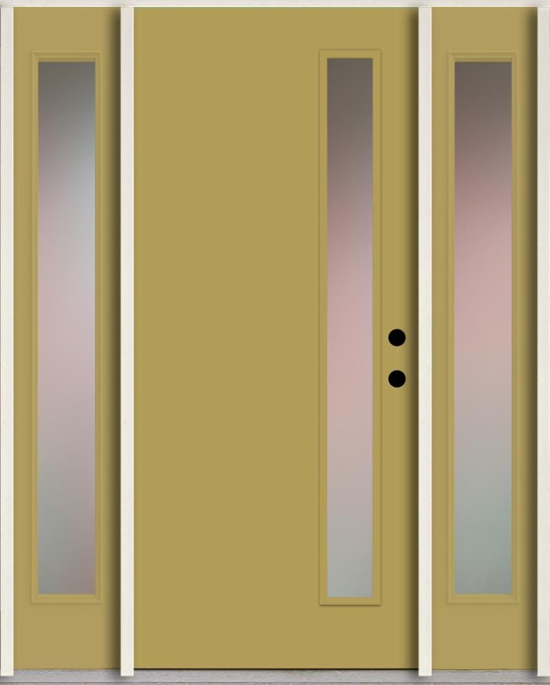 RELIABILT LO1065358 Spotlights 60-in x 80-in x 4-5/8-in Fiberglass 1/4 lite Left-hand inswing Meadowlark Paint Painted Prehung Front Door with Sidelights Insulating core