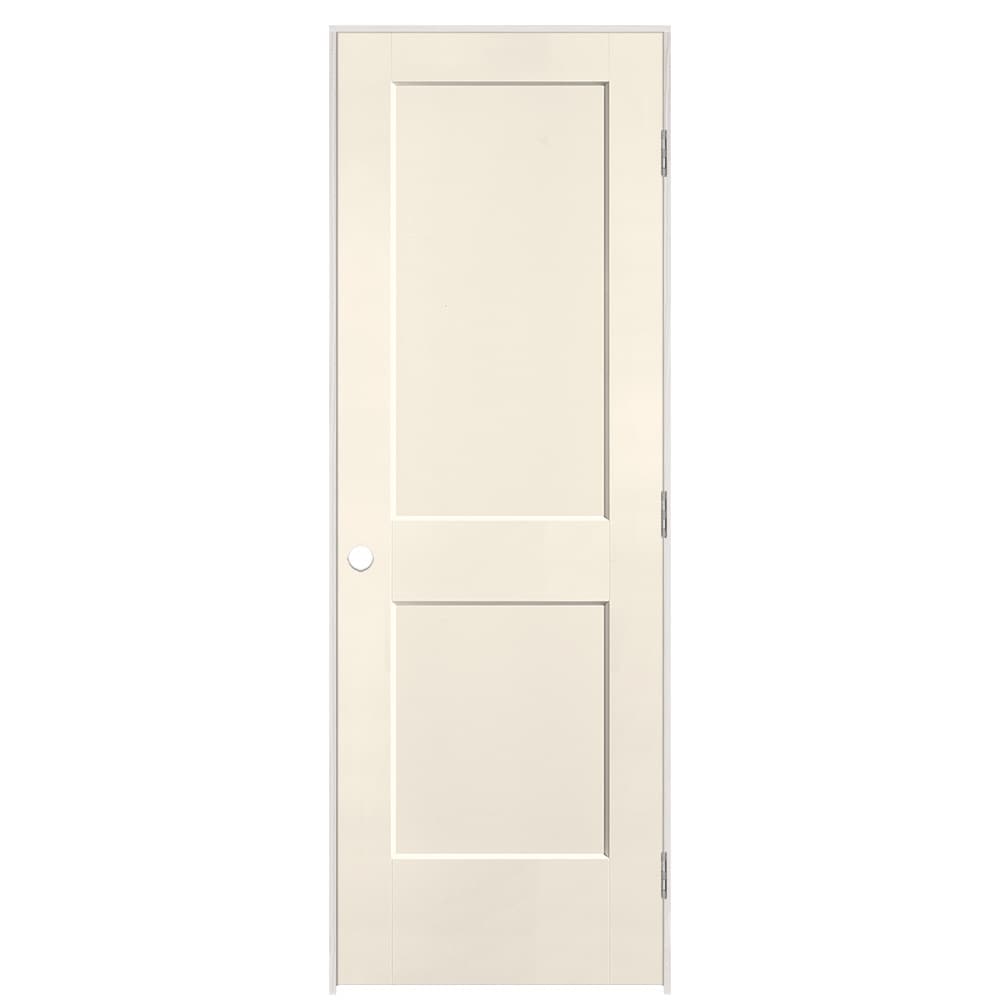 Masonite 895956 28-in x 80-in Moonglow Solid core 2-panel square Left hand Smooth Prefinished Molded composite Flat Jamb Single Prehung Interior Door