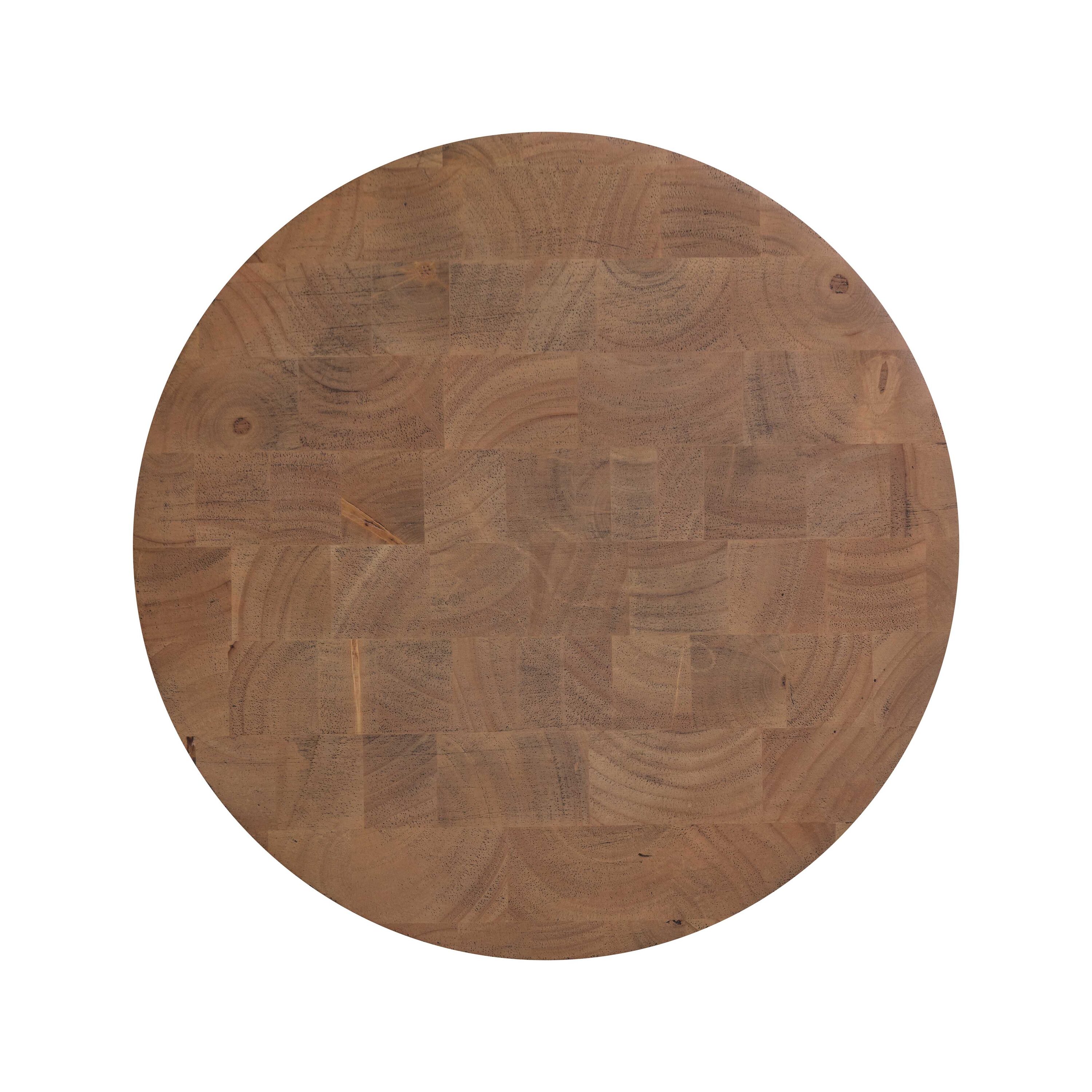 Cognac Brown Round Rubberwood Accent Table