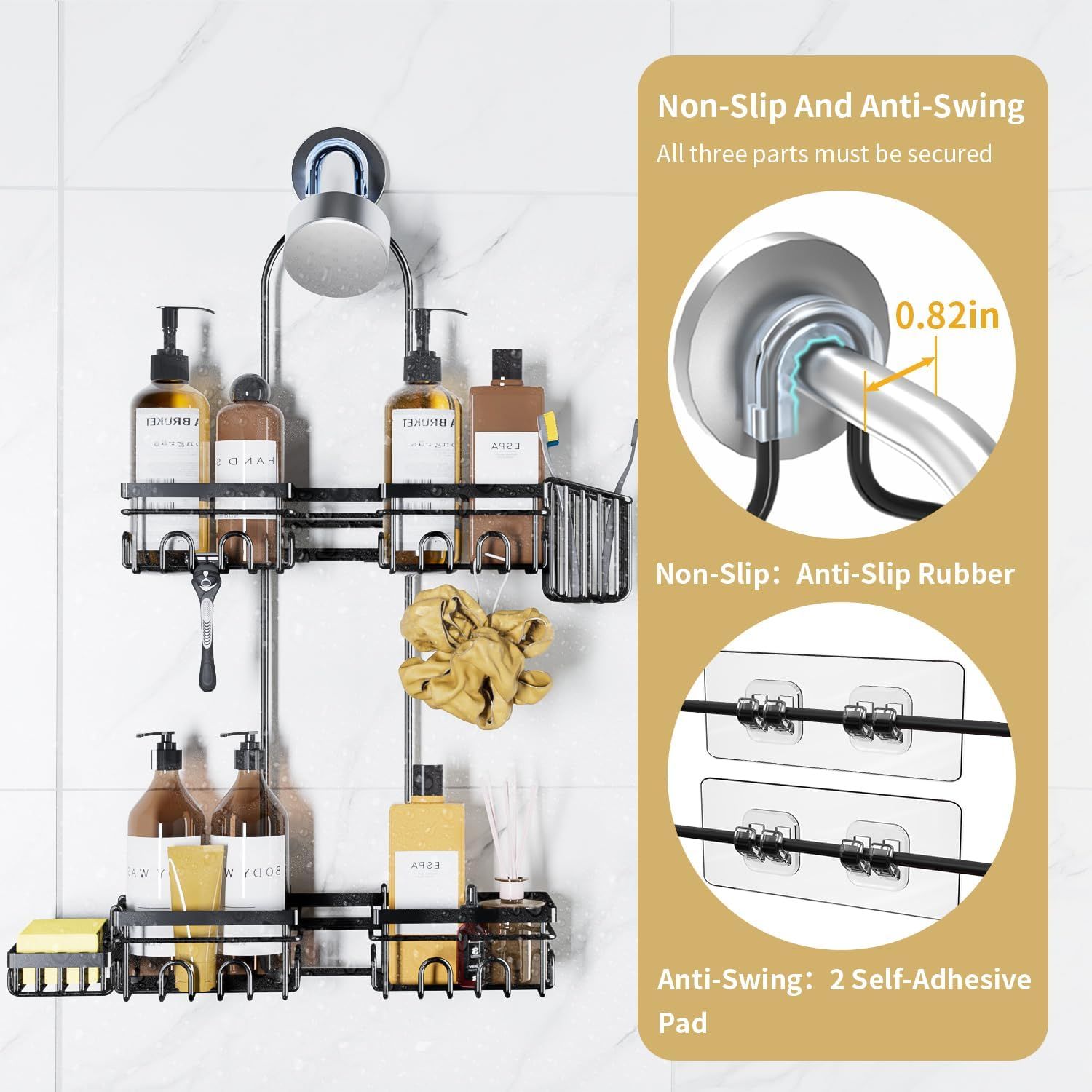 JUSHUA Shower Caddy Hanging for Handheld Showerheads Rustproof Hanging Shower Organizer with Soap Dish Toothbrush Holder and Hooks Over Showerhead Caddy for Bathroom
