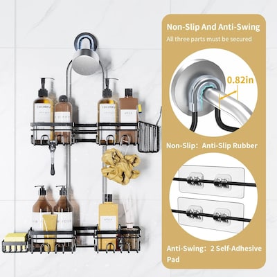 JUSHUA Shower Caddy Hanging for Handheld Showerheads Rustproof Hanging Shower Organizer with Soap Dish Toothbrush Holder and Hooks Over Showerhead Caddy for Bathroom