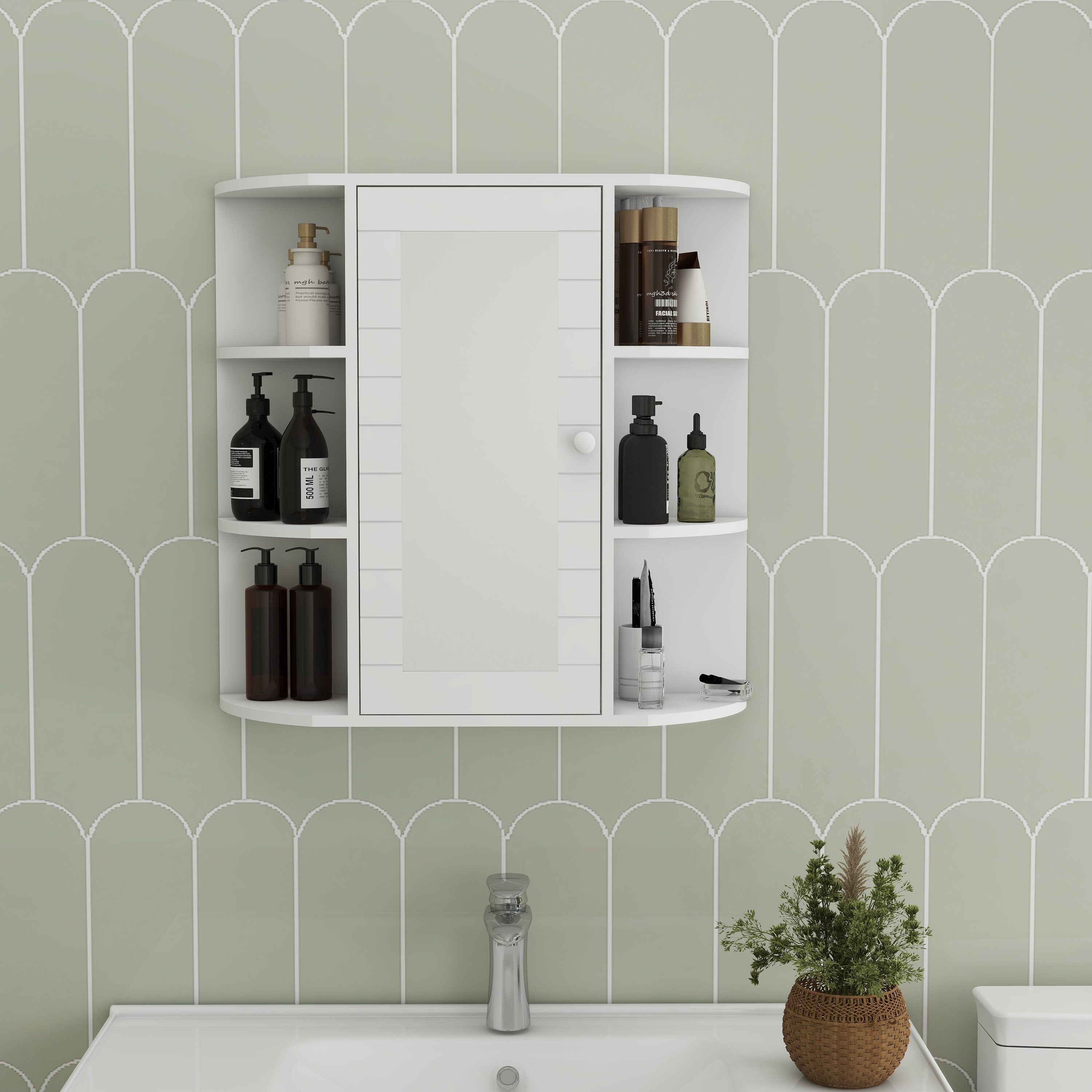 LOVMOR 23.42-in x 6.69-in x 23.22-in White Bathroom Wall Cabinet with Mirror and Adjustable Shelves #SF-W-W1120P199551