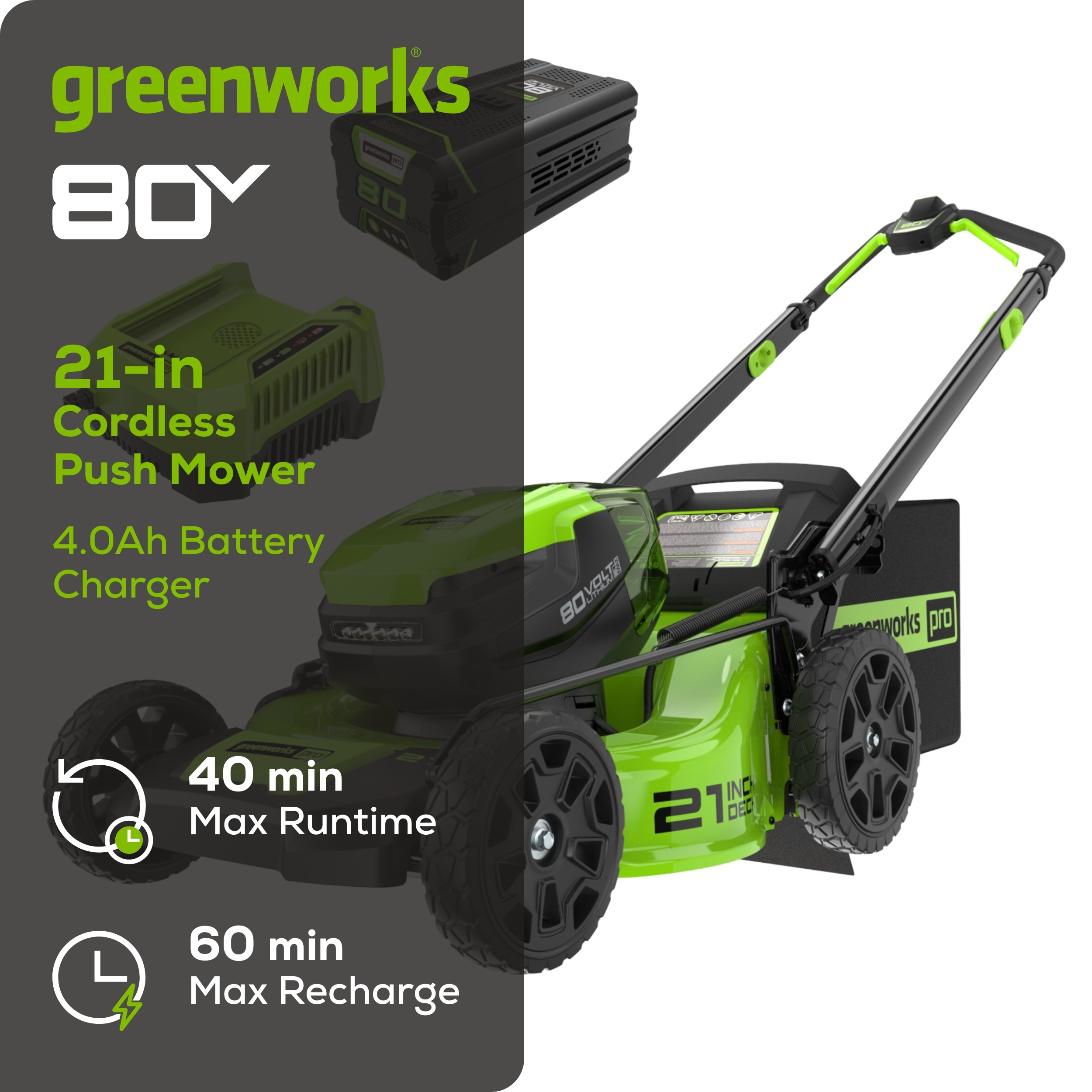 Greenworks MO80L412 Cordless-Elec-Push-Mowers - View #2