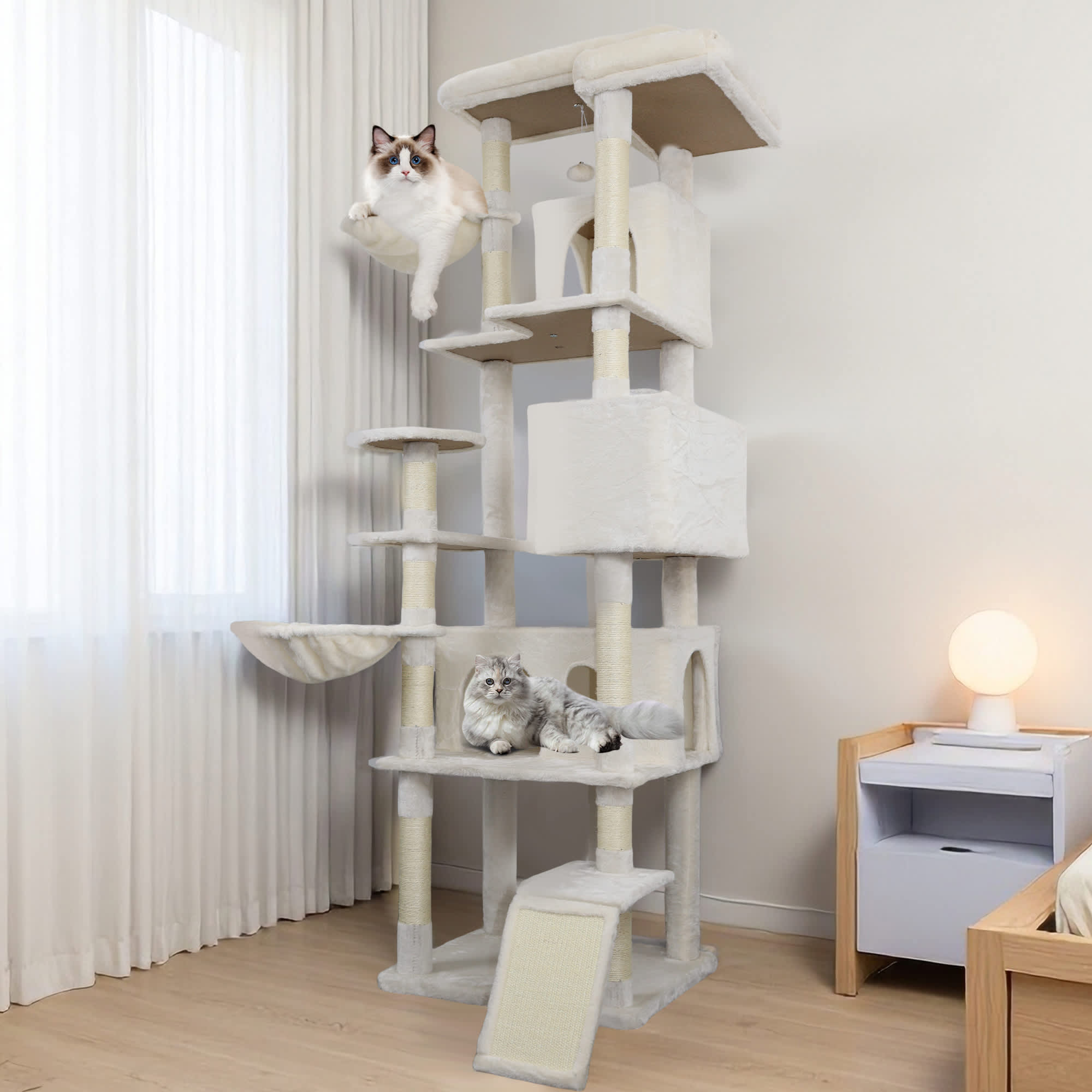 Vynxaria Beige 84 in Large Cat Tree Tower Big Cats Multi Level Condo ...