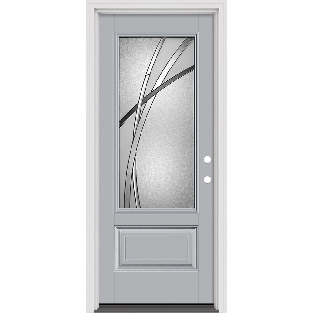 Masonite 632622 Kordella 32-in x 80-in x 4-9/16-in Fiberglass 1/4 lite Right-hand inswing Woodhaven Painted Prehung Slab Front Door with Brickmould Solid core