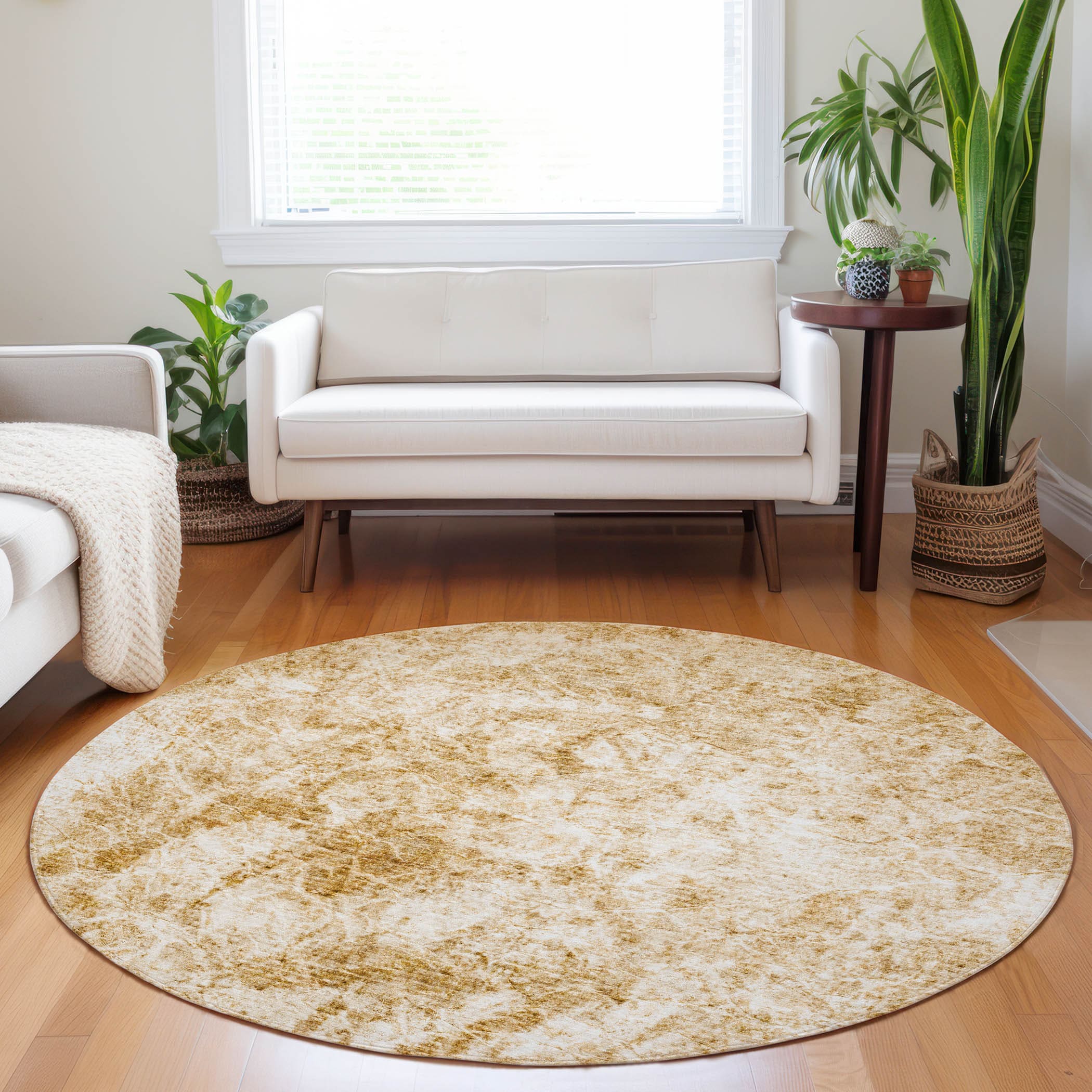 Addison Rugs ACN553BG8RO Chantille ACN553BG 8 x 8 (ft) Polyester Beige Round Indoor/Outdoor Floral/Botanical Machine washable Area rug
