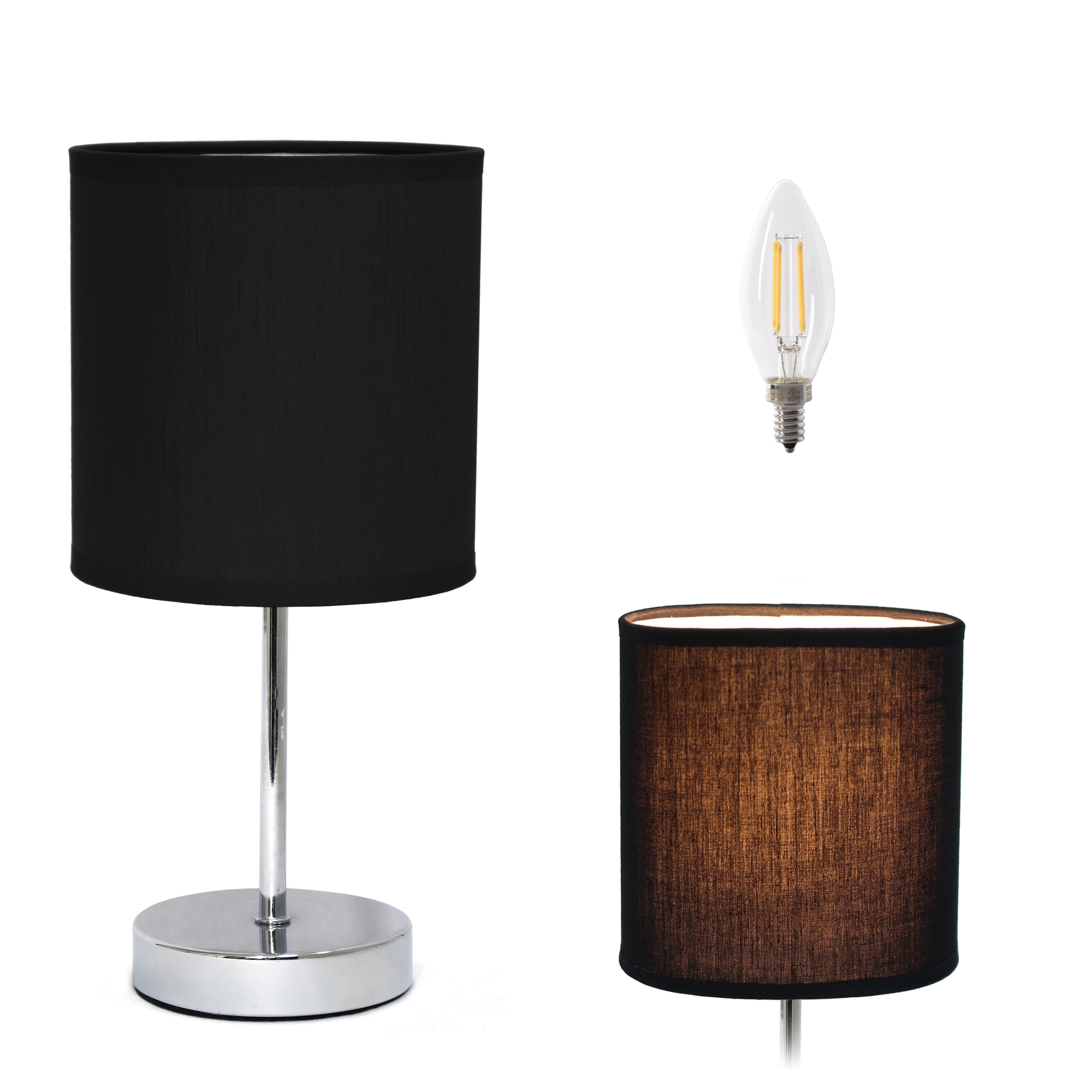 Simple Designs LT2007-BLK-LB 11.81-in Black LED Rotary socket Table Lamp with Fabric Shade