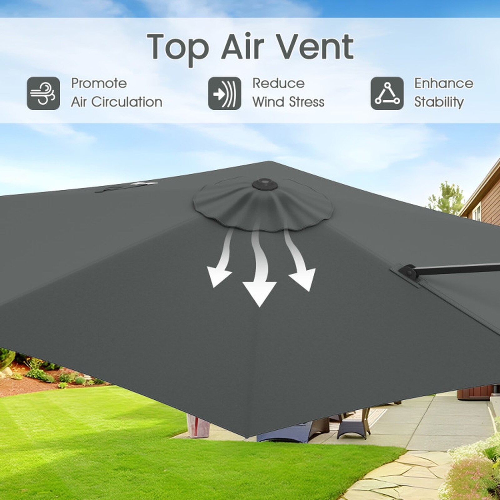 SUGIFT Gray 9-ft Cantilever Patio Umbrella Vented Top Handle Lift ...