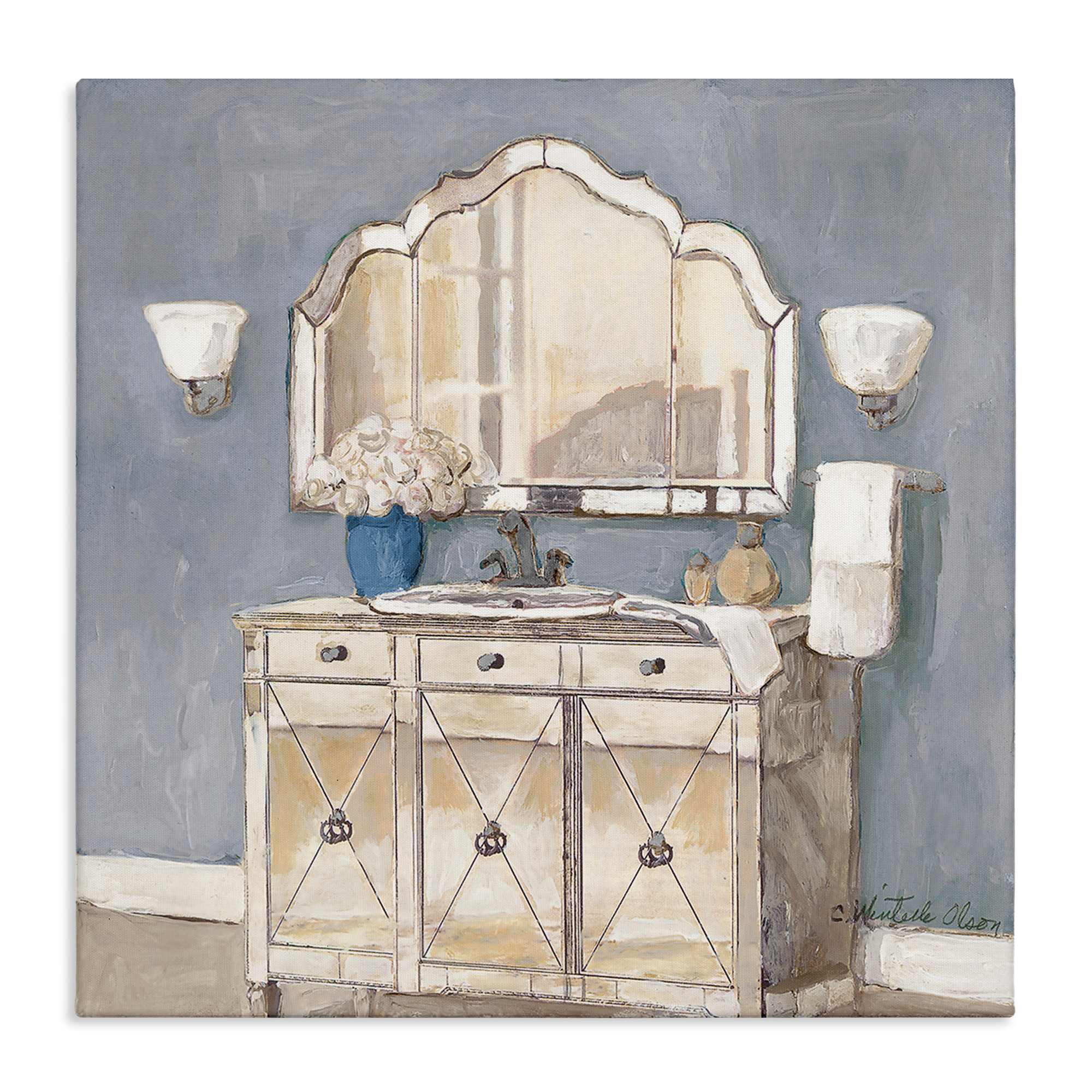 Stupell Industries BT-954-CN-36X36 Traditional Bathroom Sink and Mirror Canvas Wall Art By Charlene Olson 36 x 36