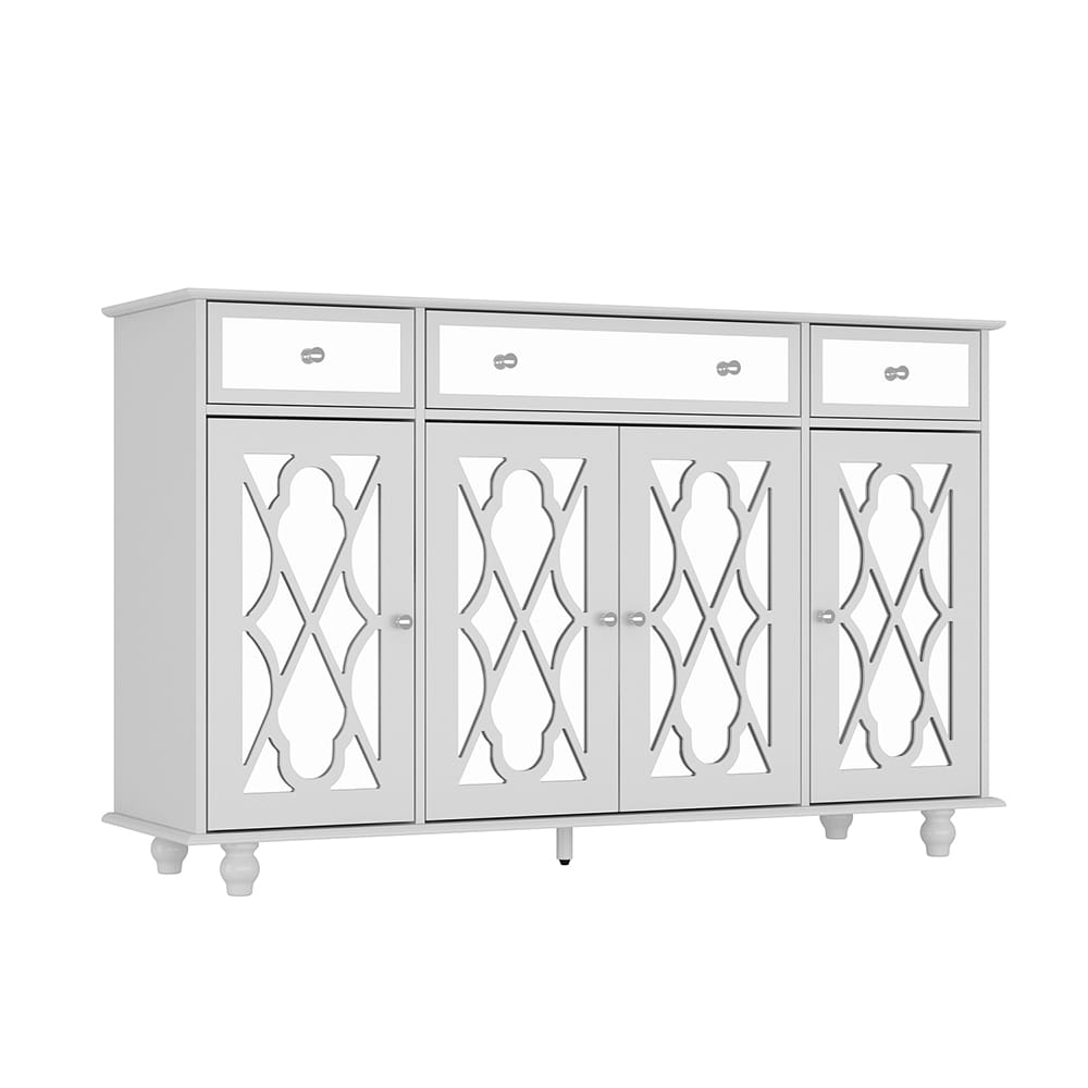  V-KF330041-01 4 Door Sideboard Buffet with Drawers Mirrored Accent Cabinet with Adjustable Shelf