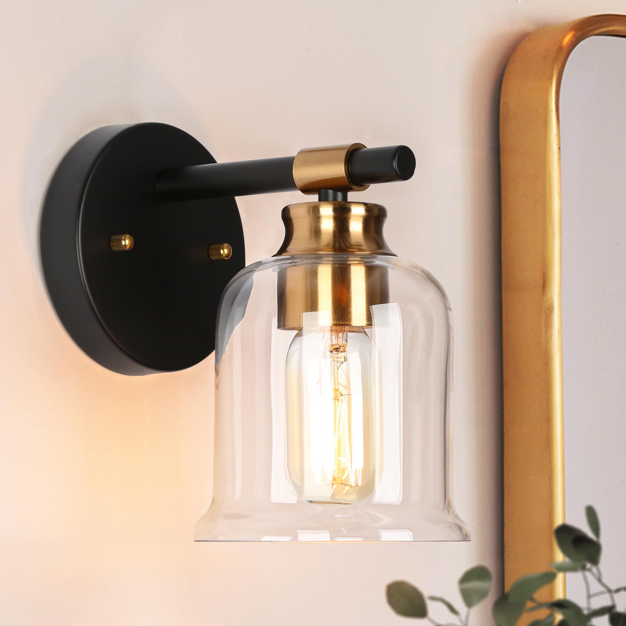 LNC Chayote 5-in W 1-Light Matte Black and Polished Gold Modern/Contemporary  LED Wall Sconce in the Wall Sconces department at