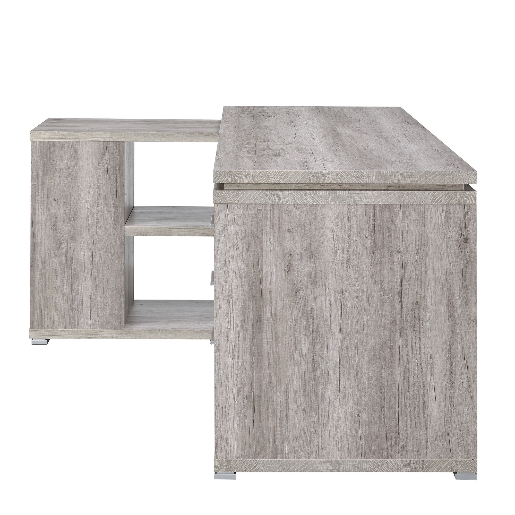 Gray Wood L-Shaped Computer Desk with Drawer and Filing Cabinet