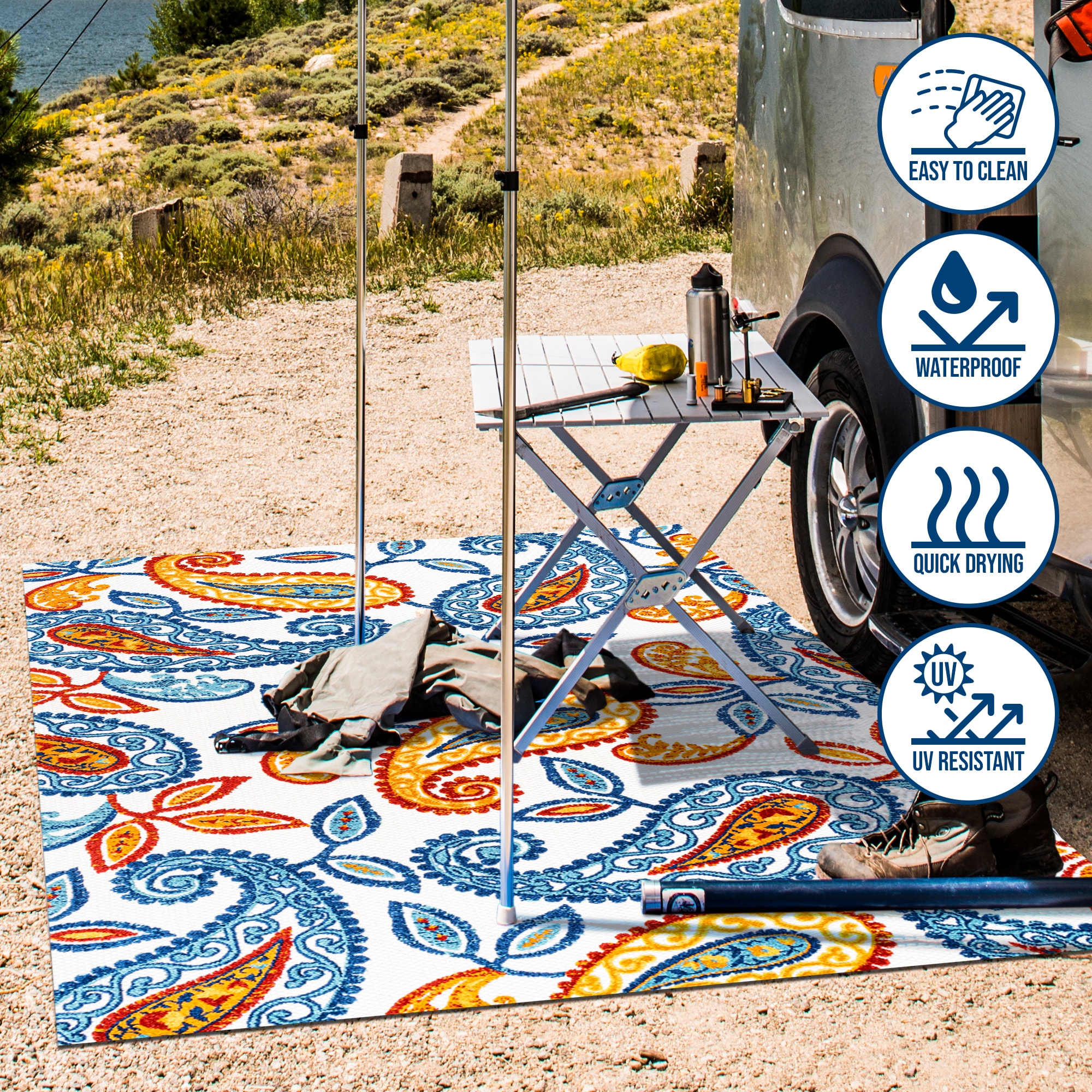 Julien Paisley Orange and Blue Indoor/Outdoor Area Rug