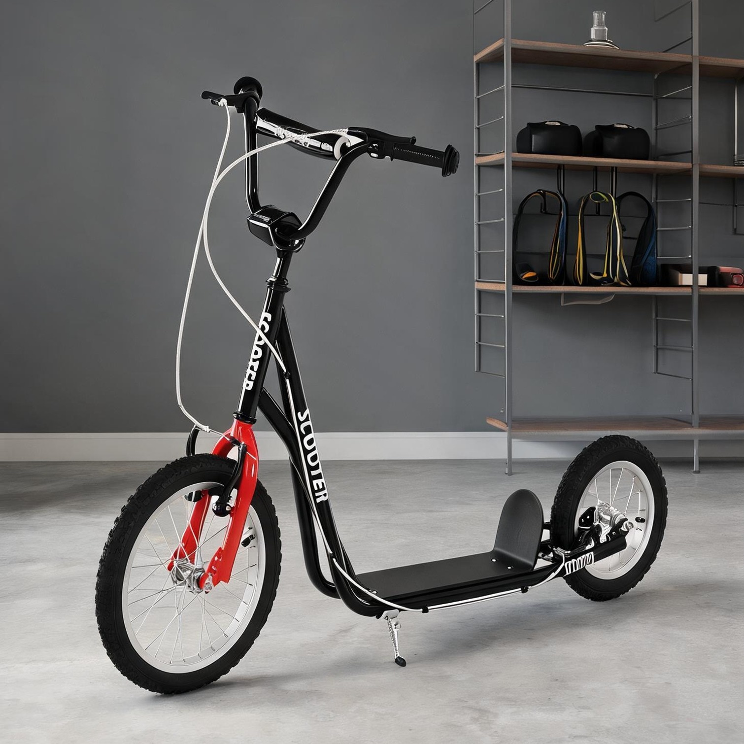 Naturefalls Black-Toned Steel Kick Scooter with Dual Braking and Inflatable Tires for Youth Ages 5+