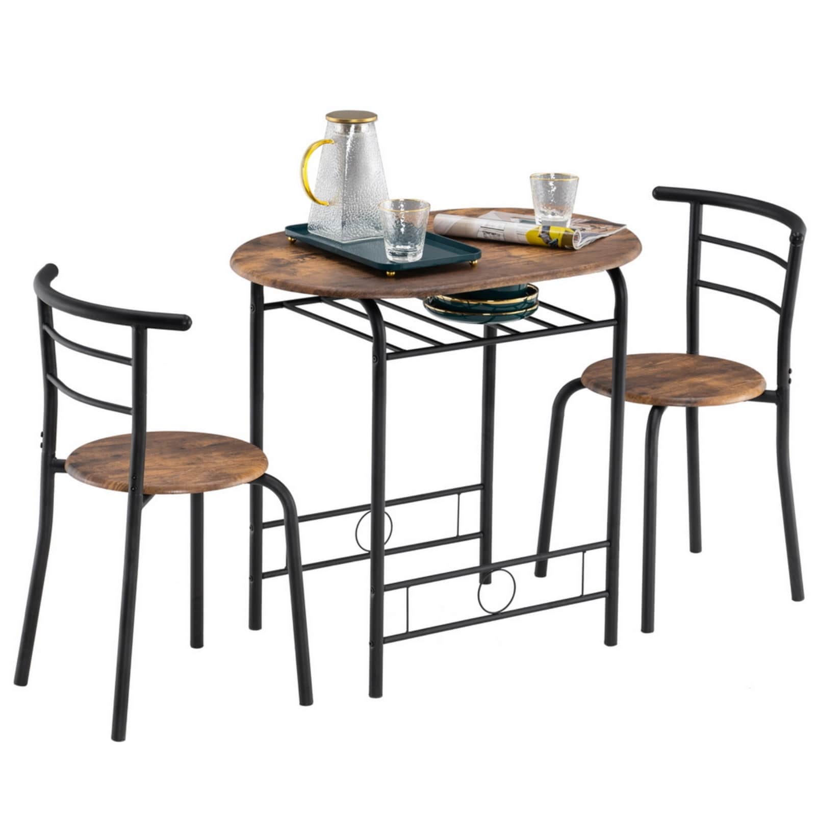 VINGLI - 3-Piece Breakfast Table Set with 2 Chairs for Small Space Dining Room Apartment Burnt Brown