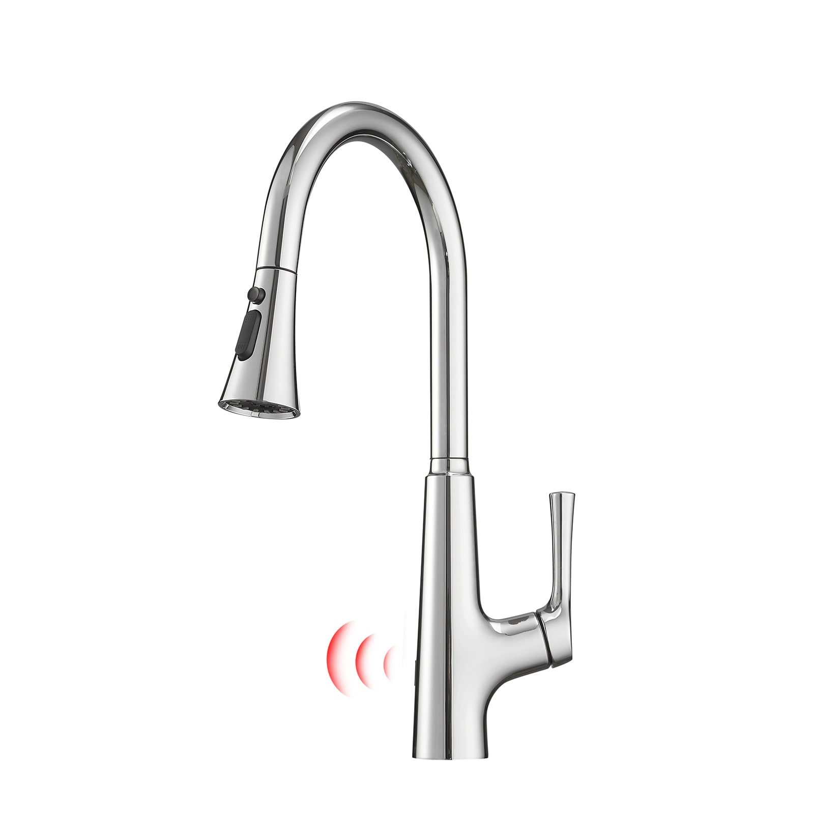 WELLFOR QJ-K-IS123033N Chrome Single Handle Deck-mount Touchless Pull-down Kitchen Faucet with Sprayer