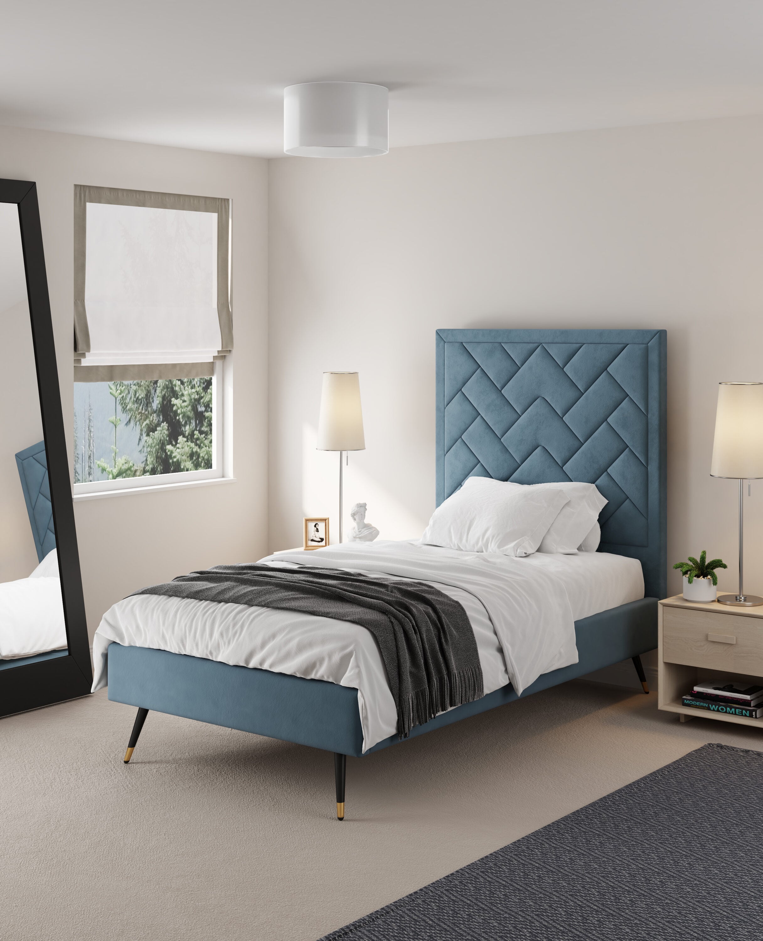 Manhattan Comfort BD009-TW-BL Blue Twin Wood Bed frame Bed