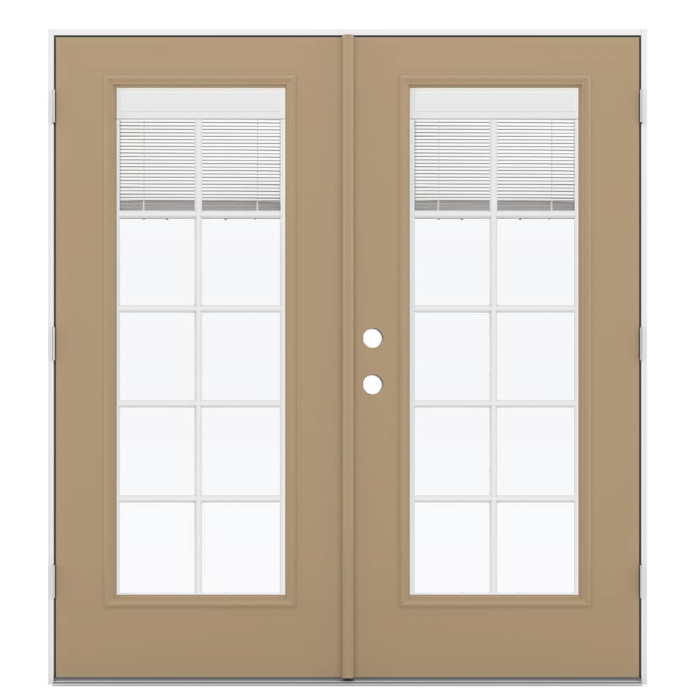JELD-WEN LOWOLJW205900291 French 72-in x 80-in x 4-9/16-in Jamb Low-e Blinds and Grilles Between The Glass Warm Wheat Steel French Left-Hand Outswing Double Patio Door