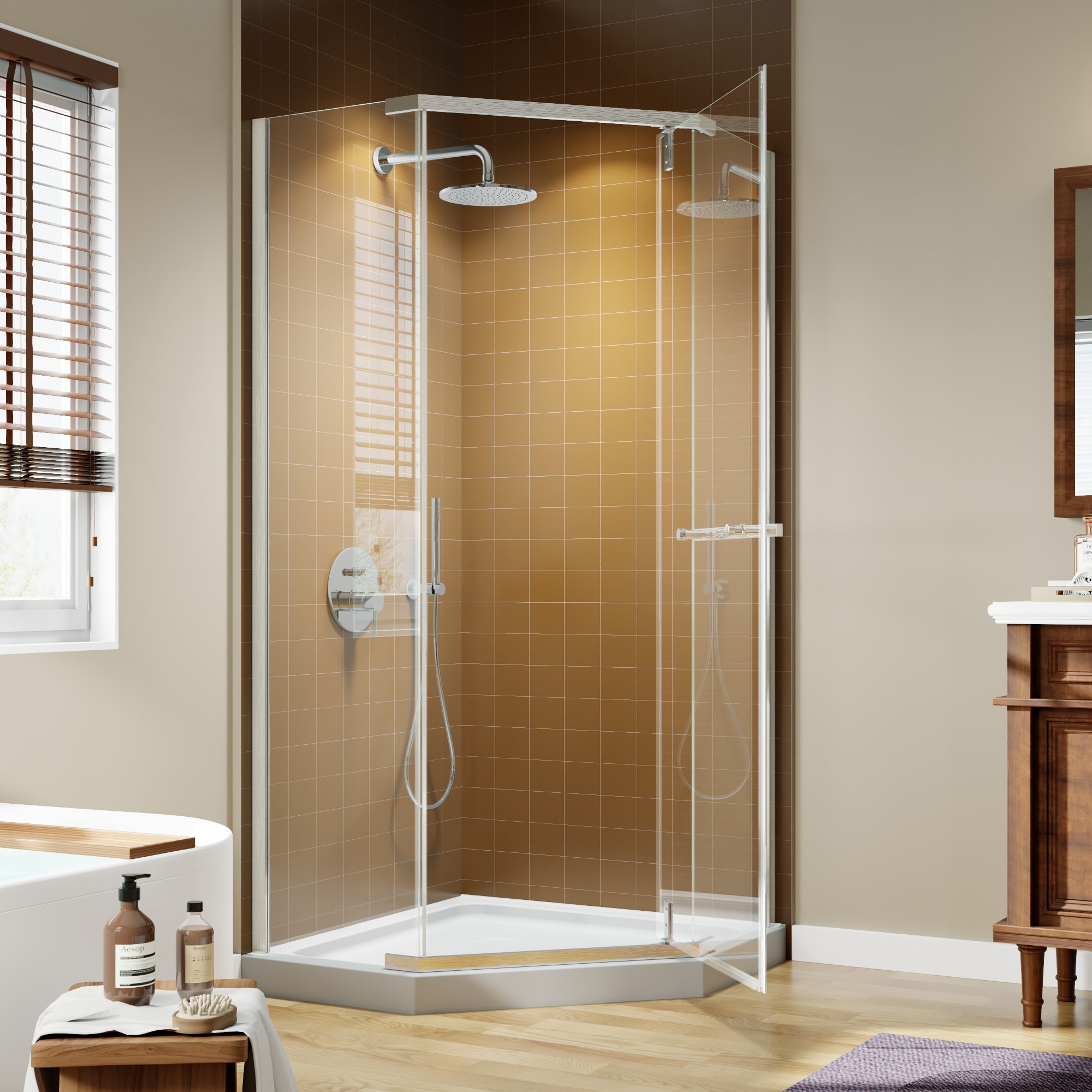 AAZJ DR-P284027 Vertex Corner Enclosure Shower Door Brushed Nickel 35-in to 36-in W x 72-in H Framed Clear Glass Corner Neo Angle Pivot Shower door