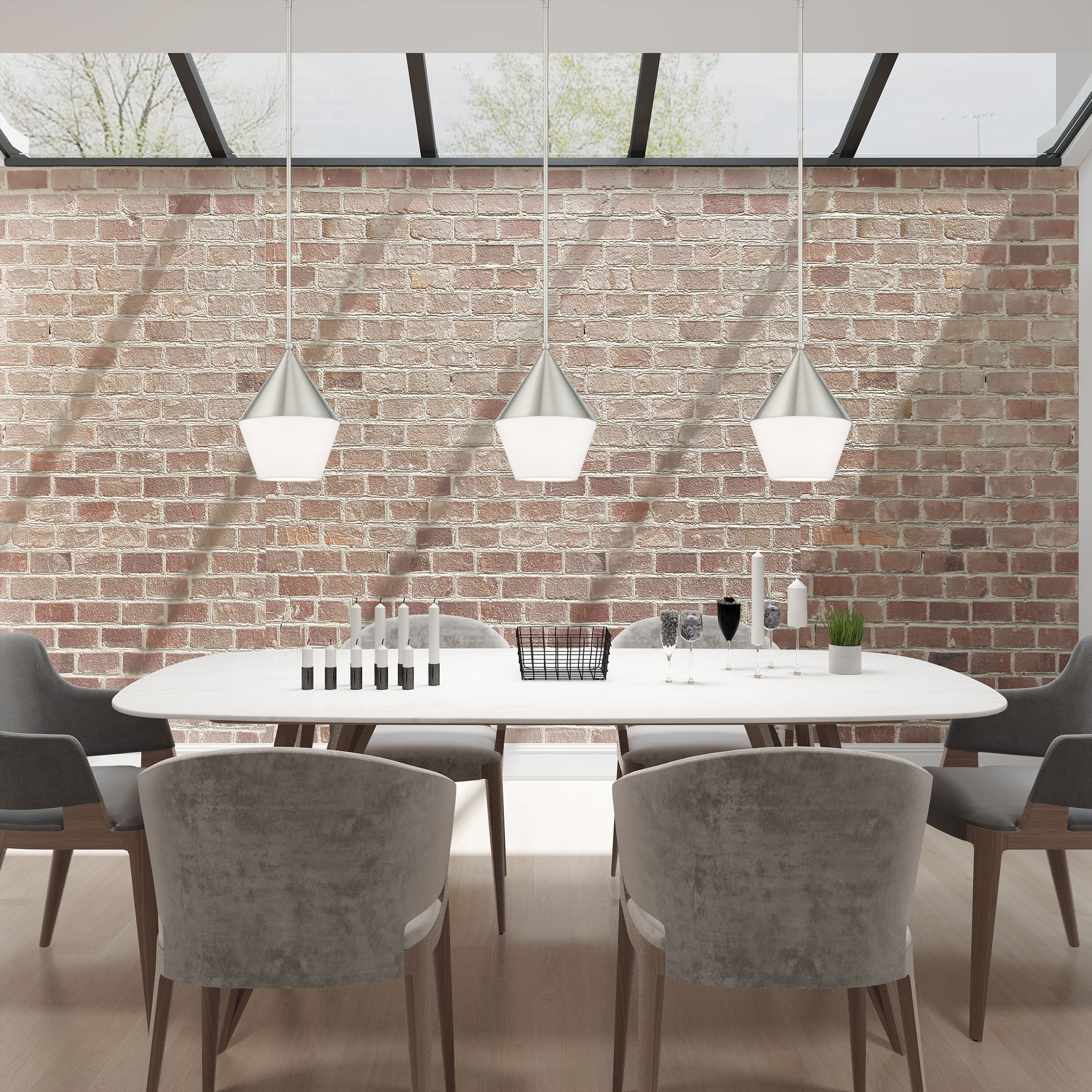 Brushed Nickel Glass Mini Pendant Light for Indoor/Outdoor