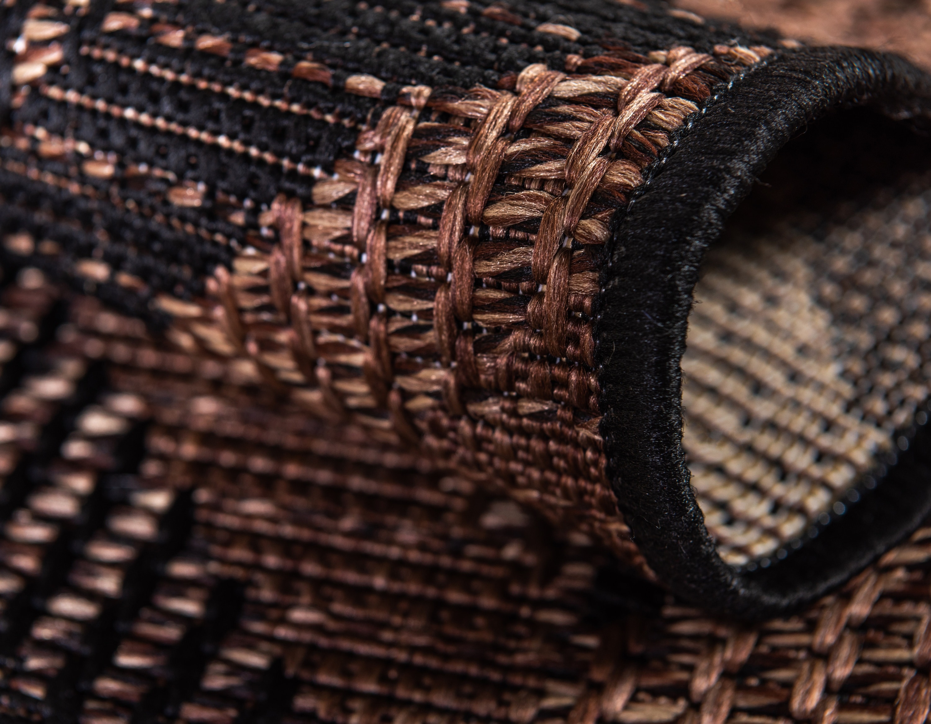 Chevron Pattern Black and Brown Synthetic Outdoor Area Rug