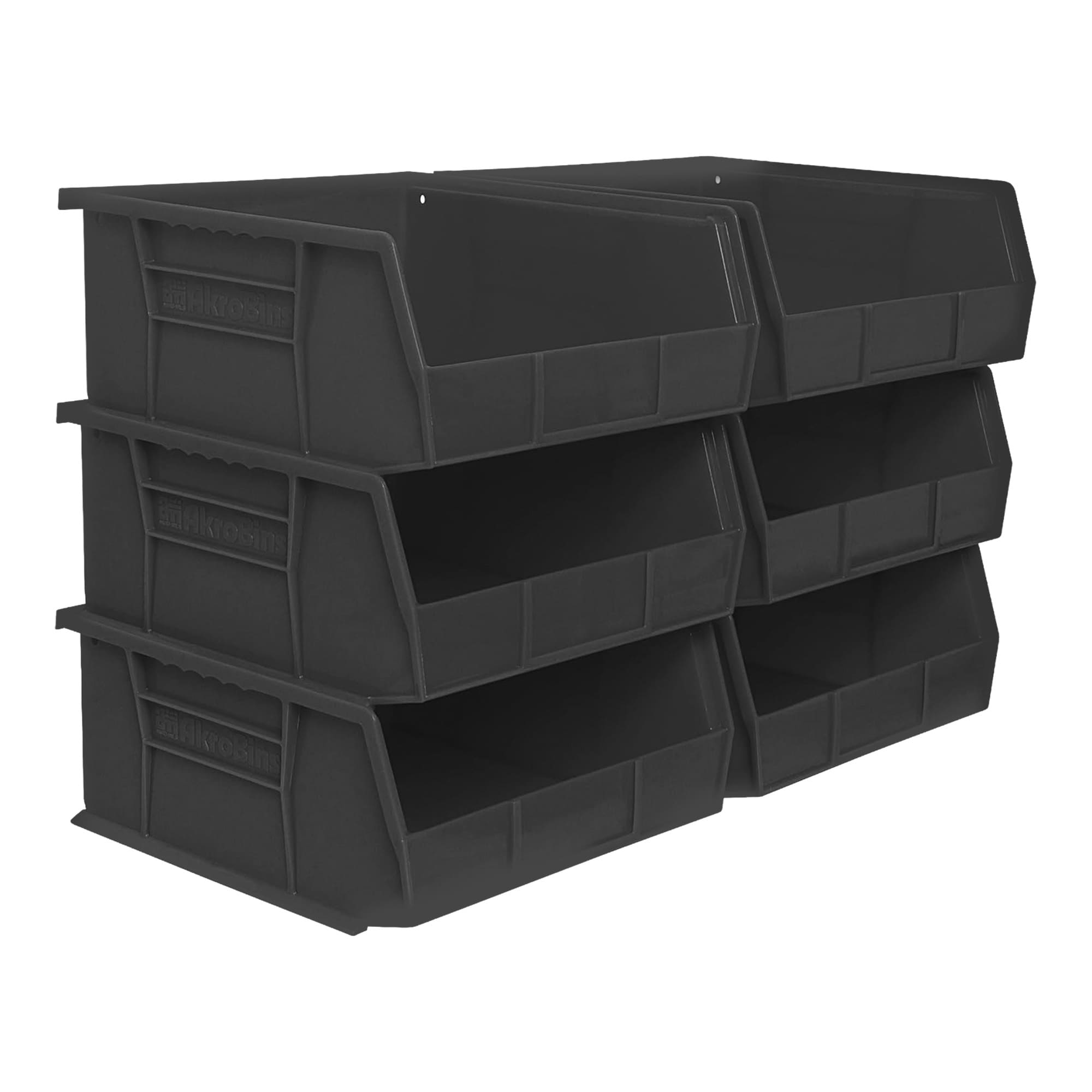 Akro-Mils  6 Pack AkroBins Plastic Storage Bins Space-Saving Organizers Black