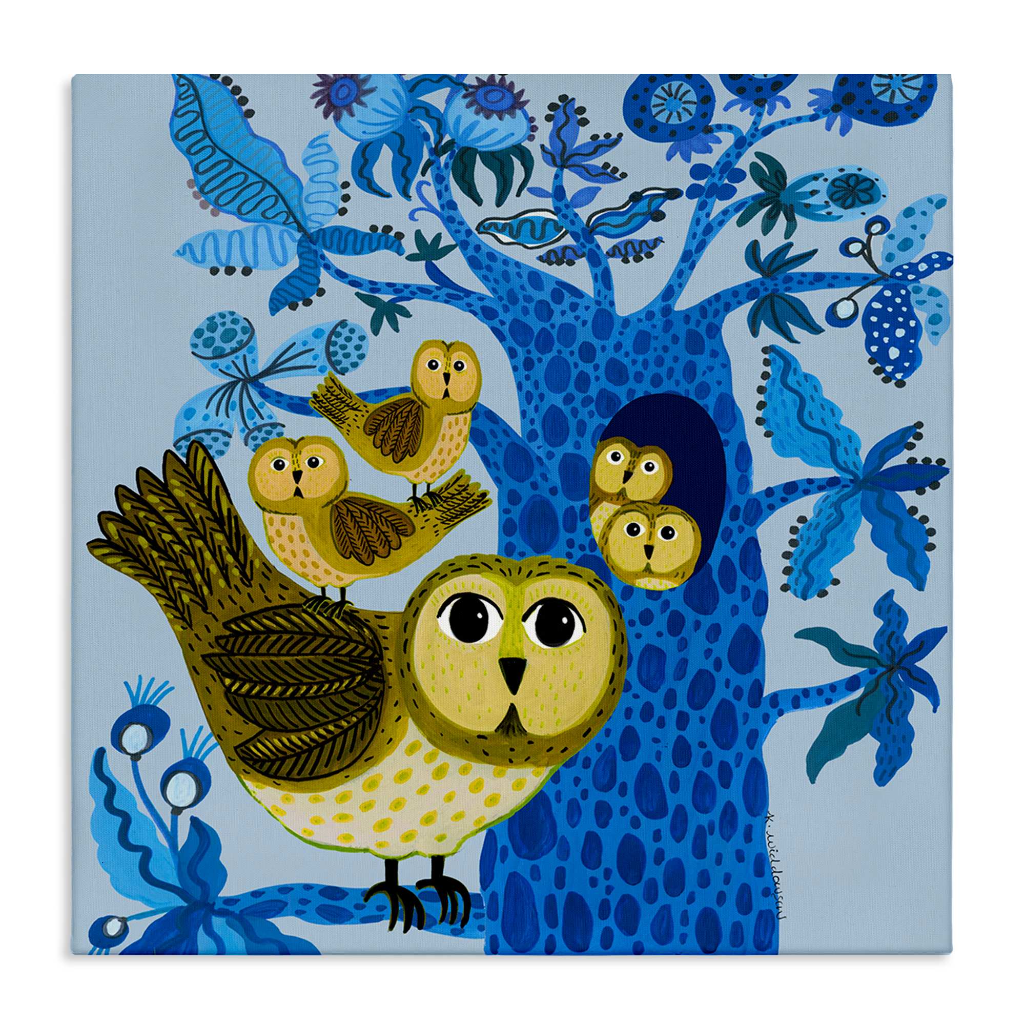 Stupell Industries BS-597-CN-36X36 Playful Owls in Tree Canvas design by Kay Widdowson