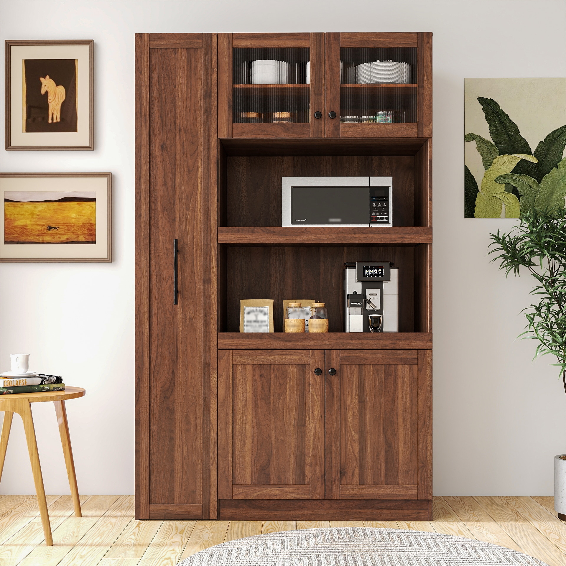 Vynxaria 43.31-in W x 70.87-in H x 15.75-in D Walnut Freestanding Kitchen Pantry Cabinet with Pull-Out Storage