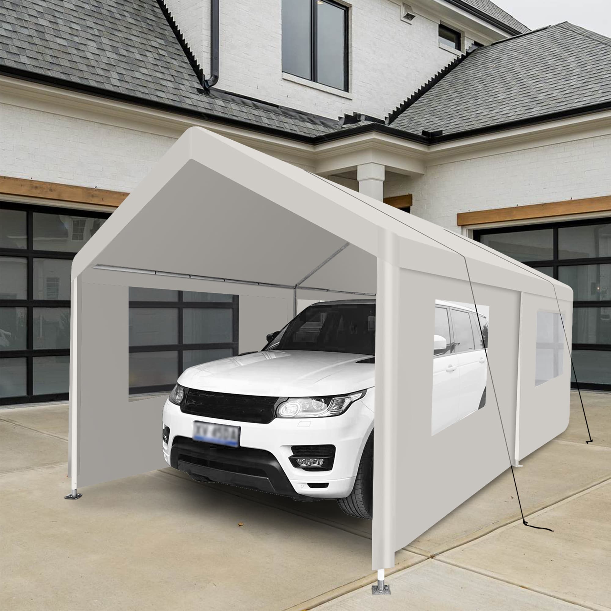 Mondawe MO-SS-76013 10-ft W x 20-ft L x 9.25-ft H White Metal Carport with Polycarbonate Roof