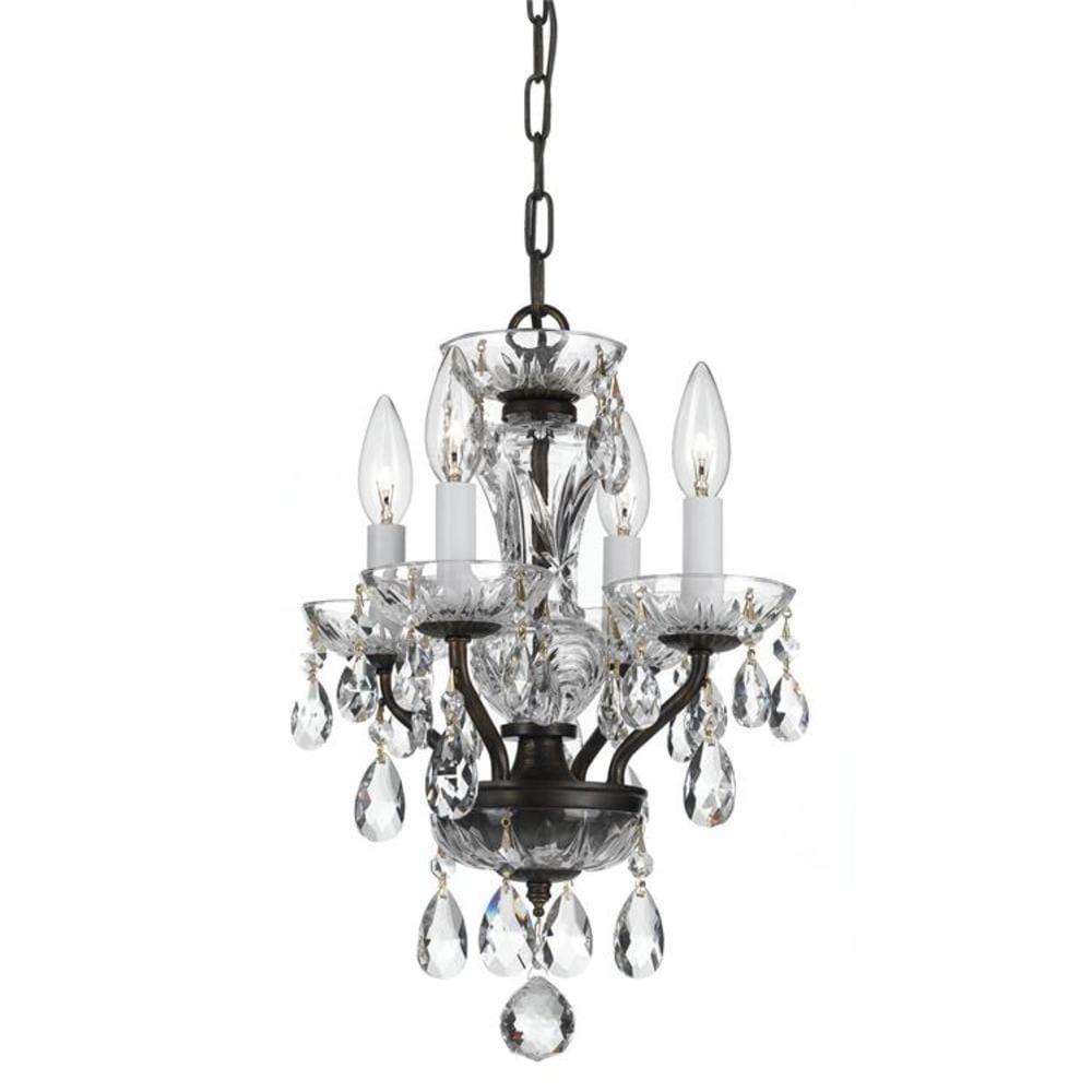 Crystorama 5534-EB-CL-MWP Traditional Crystal 4 -Light Distressed Bronze Traditional Crystal For Use in Bedrooms, Dining Rooms, Foyers, Kitchens, Living Rooms Chandelier
