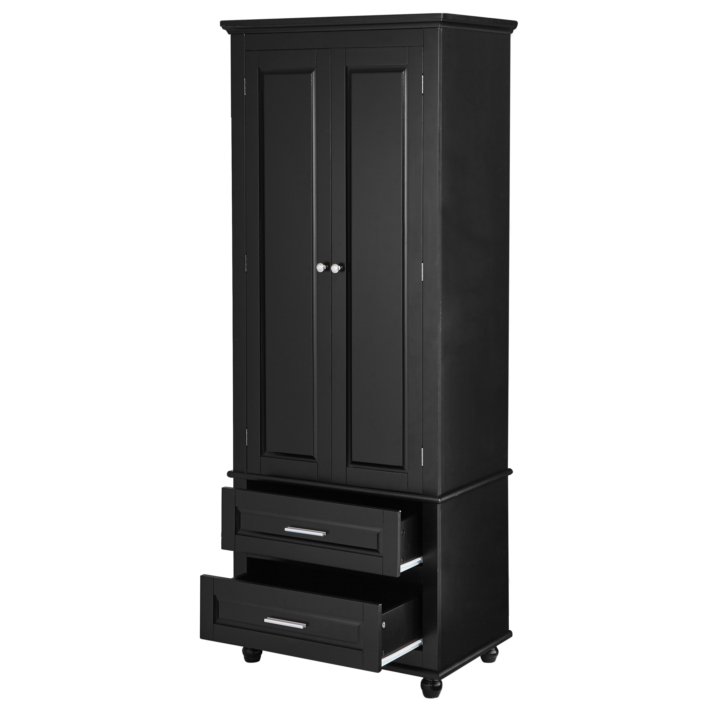Tatayosi P-DJ-284AAB Black Wooden Tall Storage Cabinet with Two Drawers for Bathroom or Office