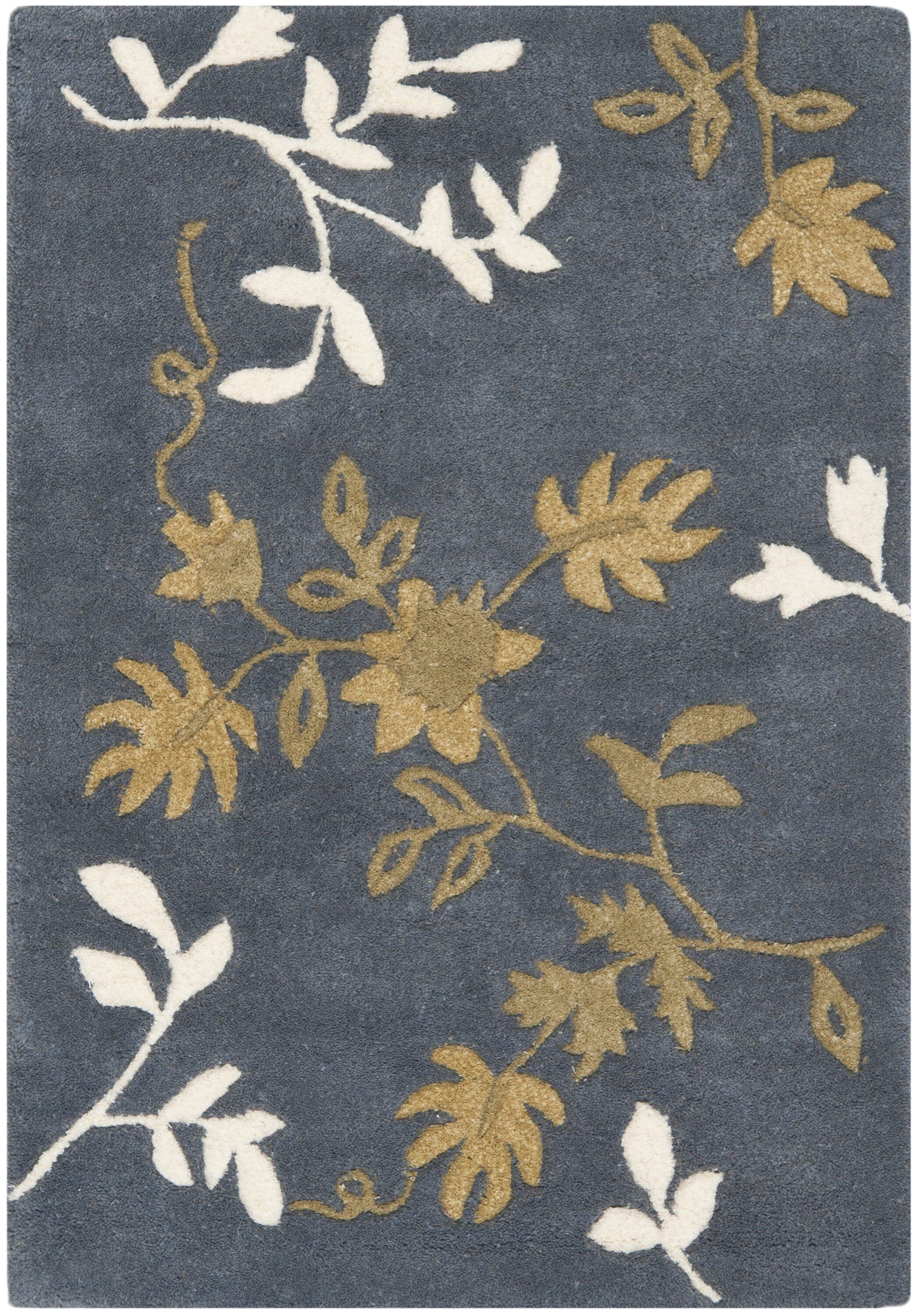 Handmade Dark Grey Wool and Viscose Floral Rug, 2' x 3'