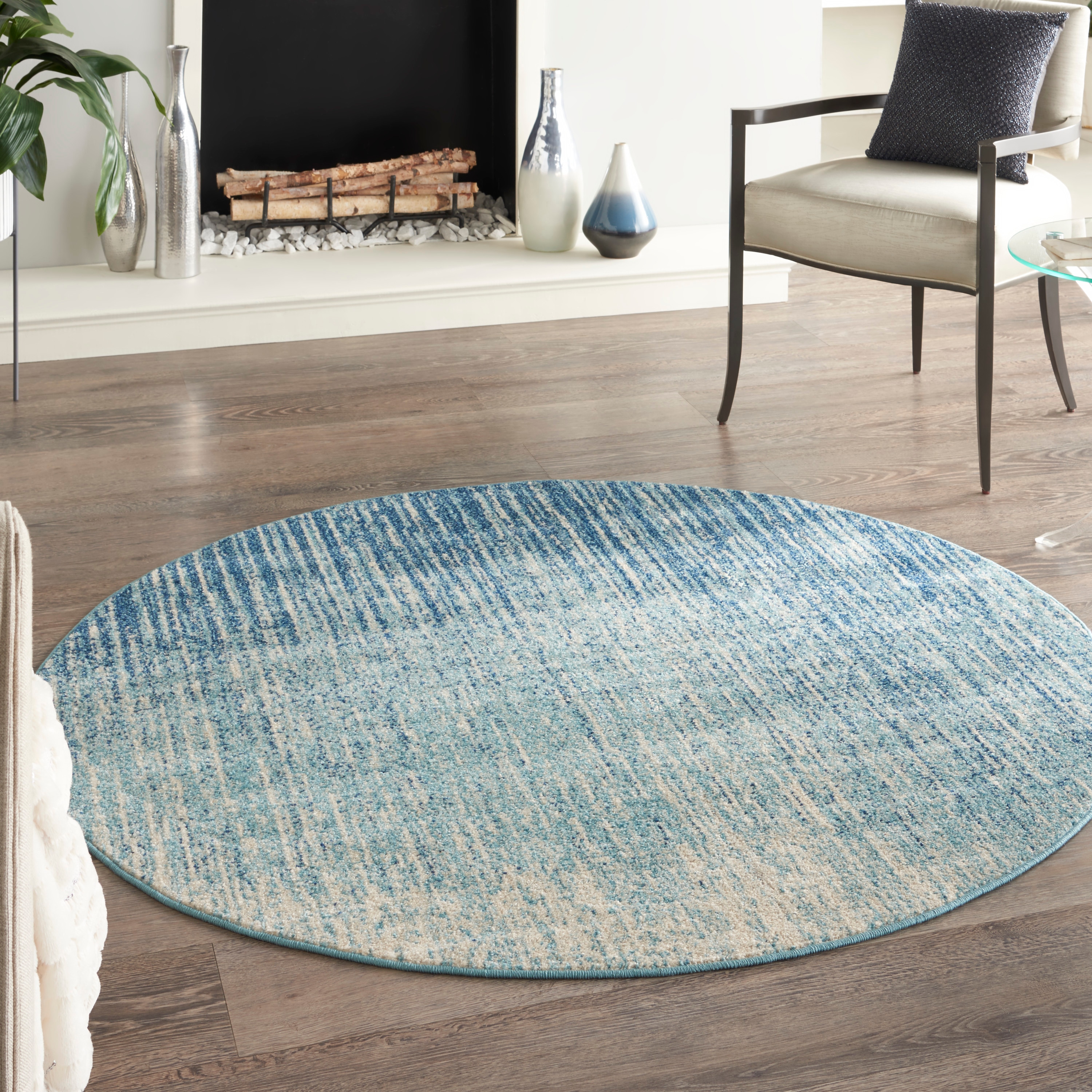Nourison 099446272201 Passion 4 x 4 (ft) Loomed Polypropylene Navy/Light Blue Round Indoor Abstract Mid-Century Modern Area rug