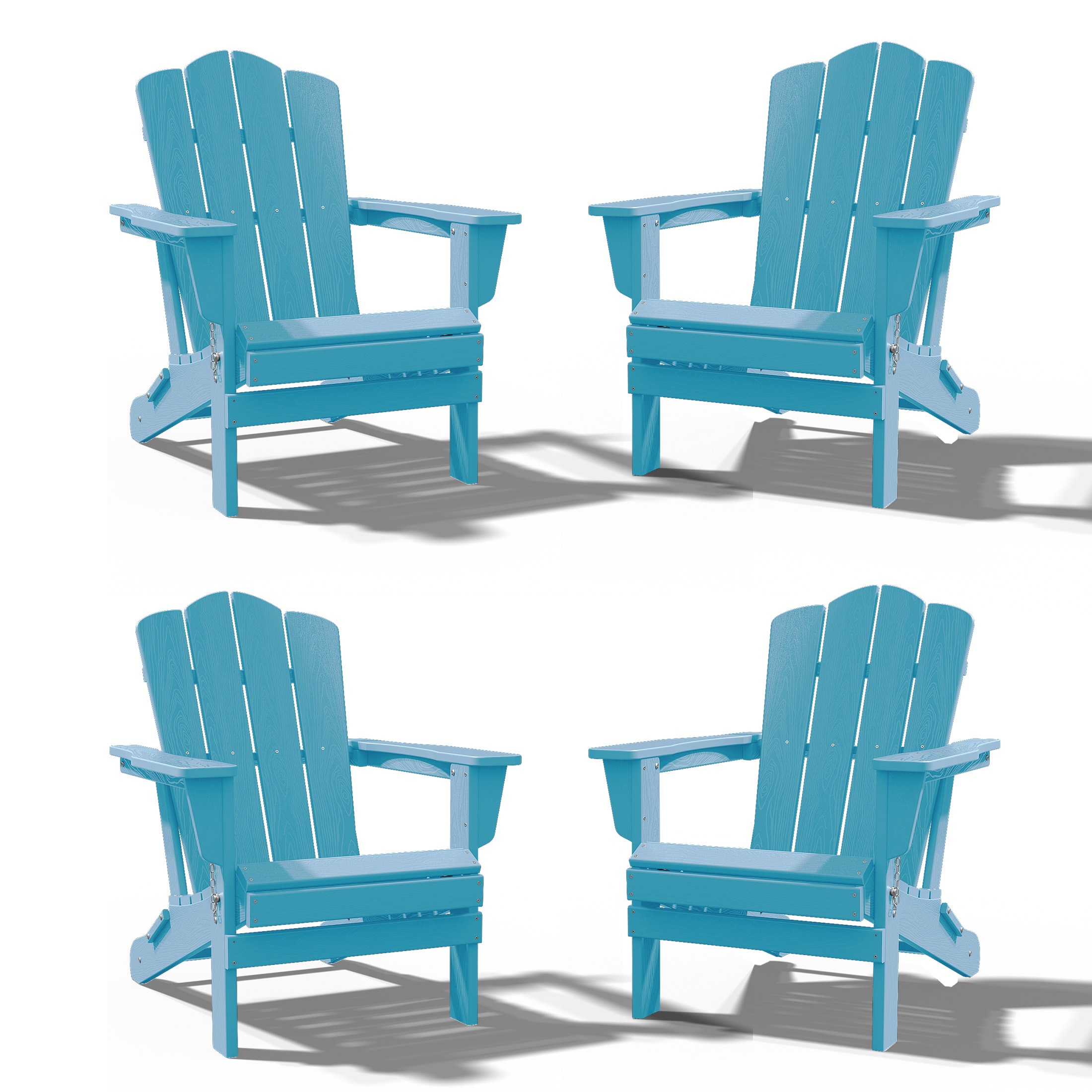 JEAREY PEYD04-LB HDPE Folding Adirondack Chair Set of 4 Set of 4 Stackable Light Blue HDPE Frame Stationary Adirondack Chair with Slat Seat
