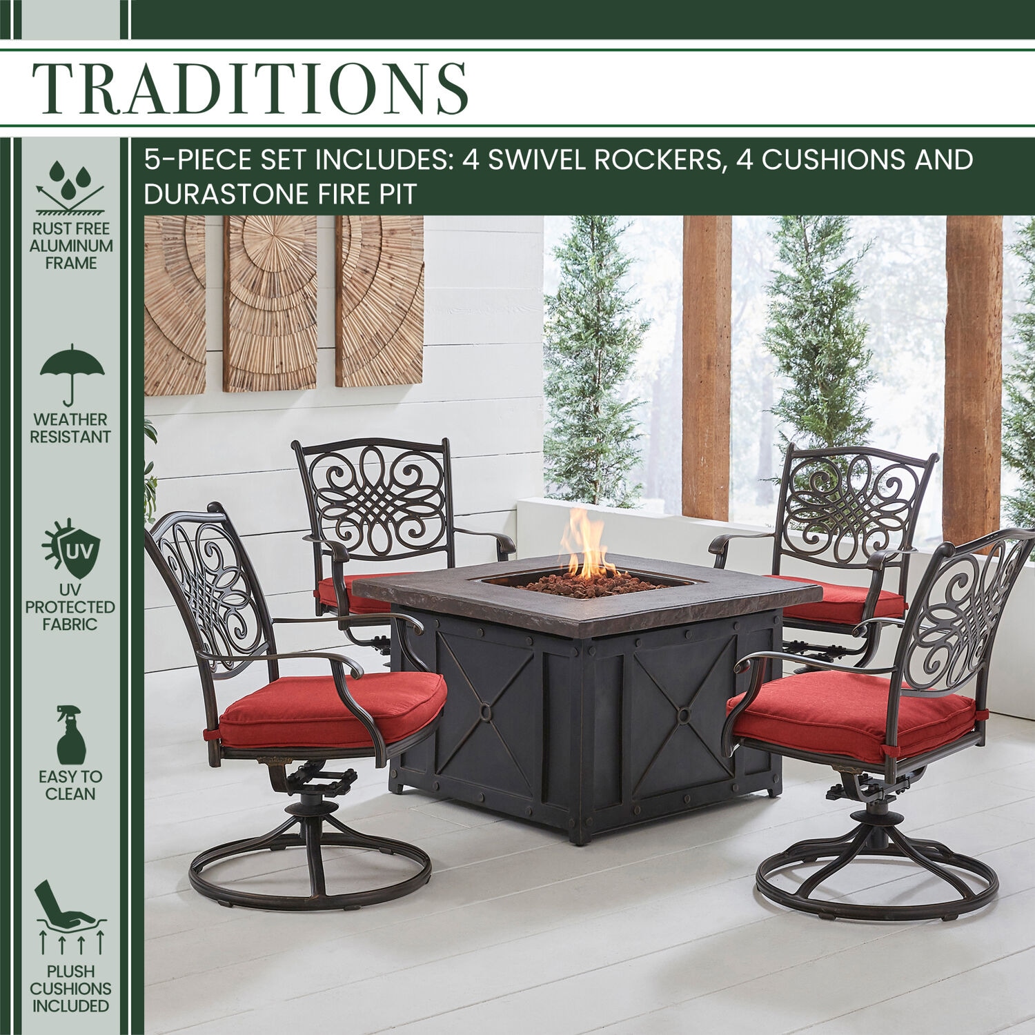 Hanover TRAD5PCDSW4FP-RED Patio-Conversation-Sets - View #2