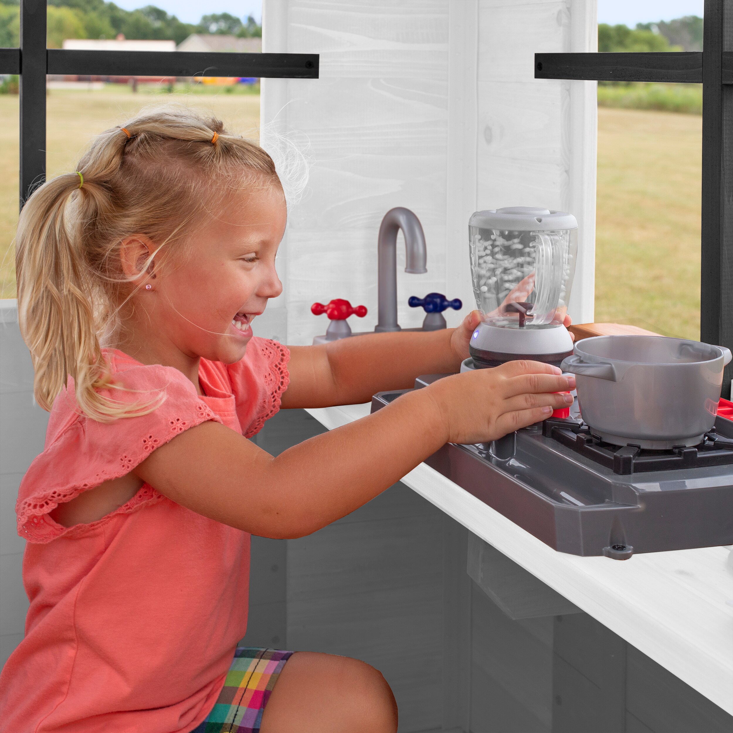 Sweetwater Heights White and Black Elevated Playhouse with Slide