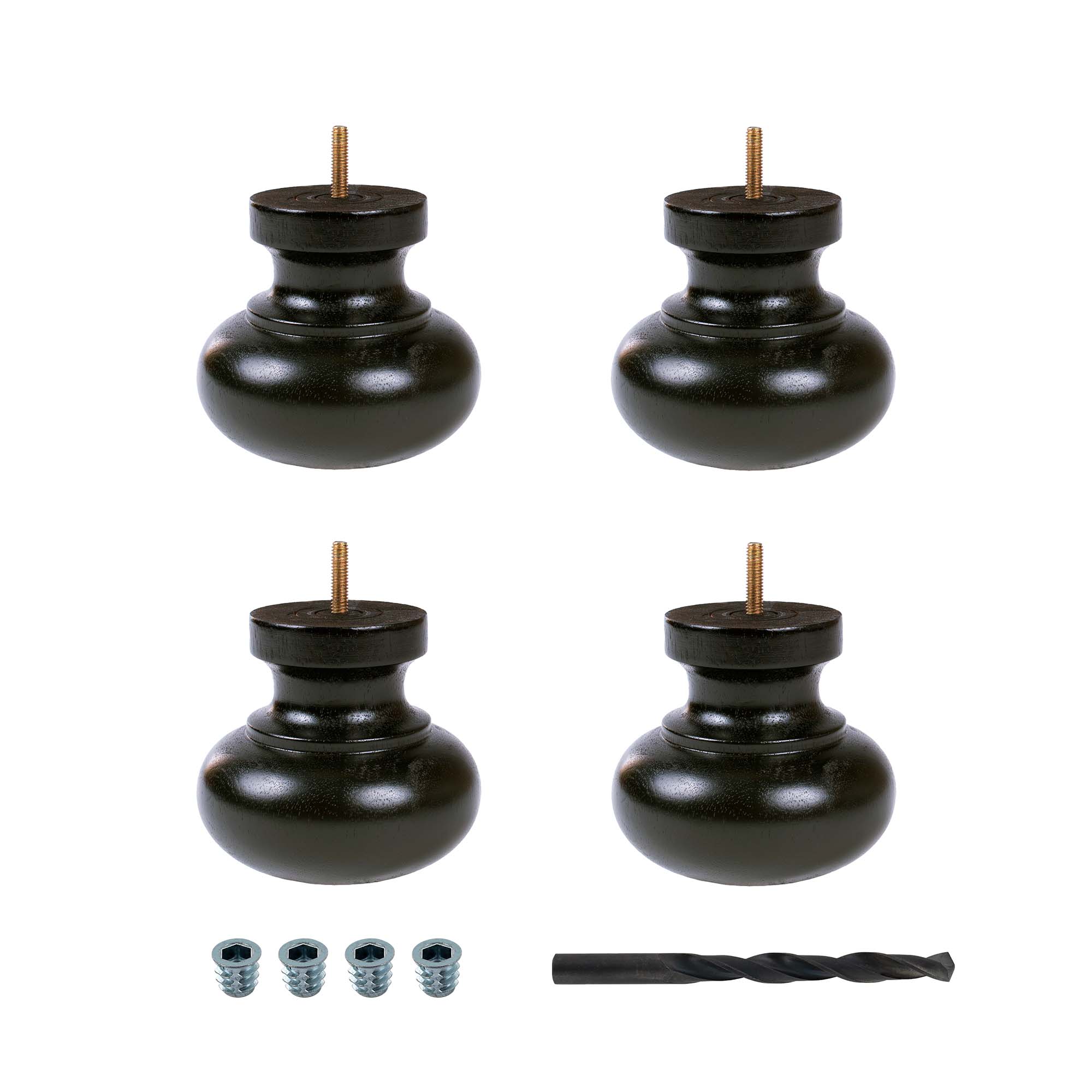 4.5" Espresso Rubberwood Bun Foot Sofa Legs Pack of 4
