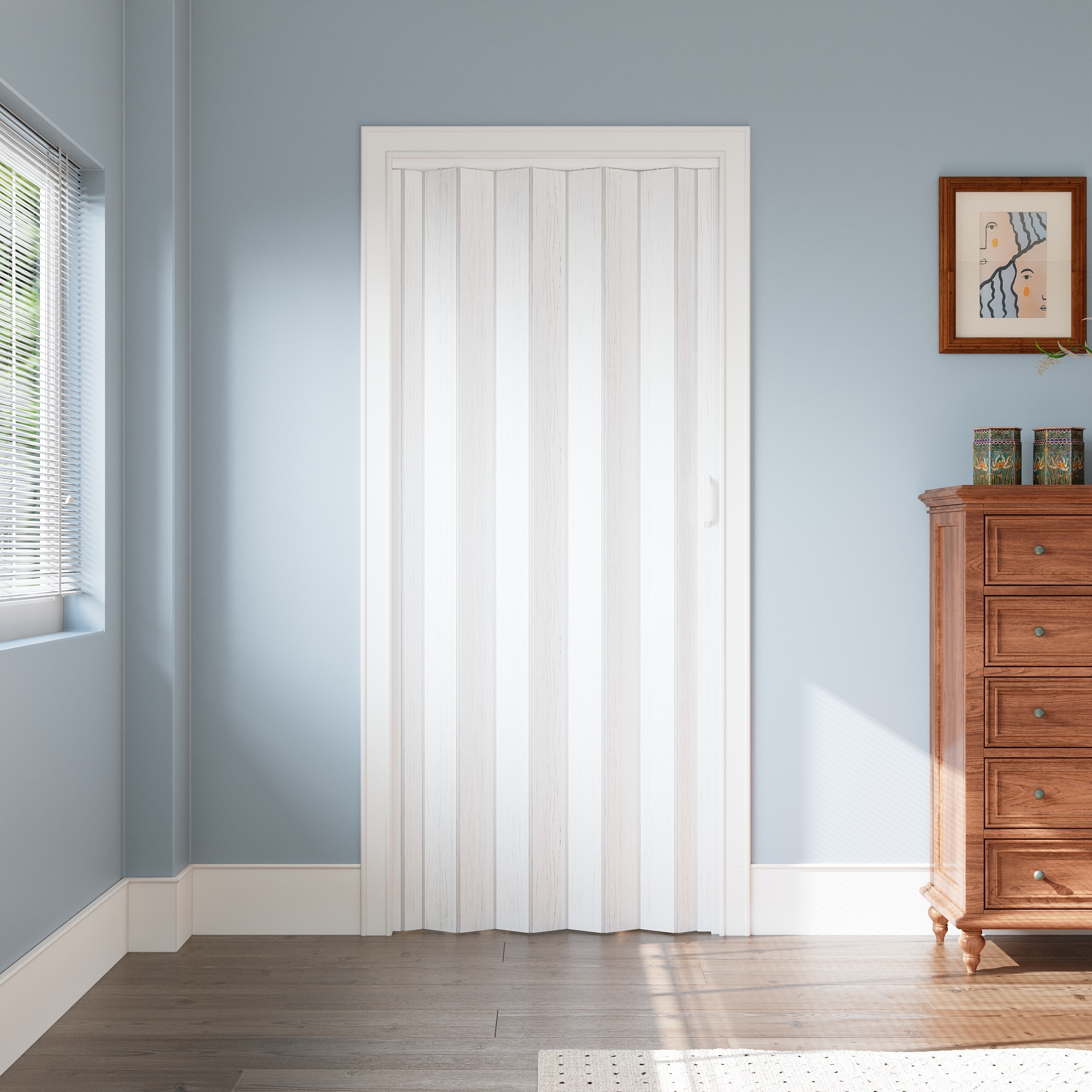JUJUBON Accordion Door 36-in x 80-in Reversible/Universal Handing White PVC Accordion Door ( Hardware Included )